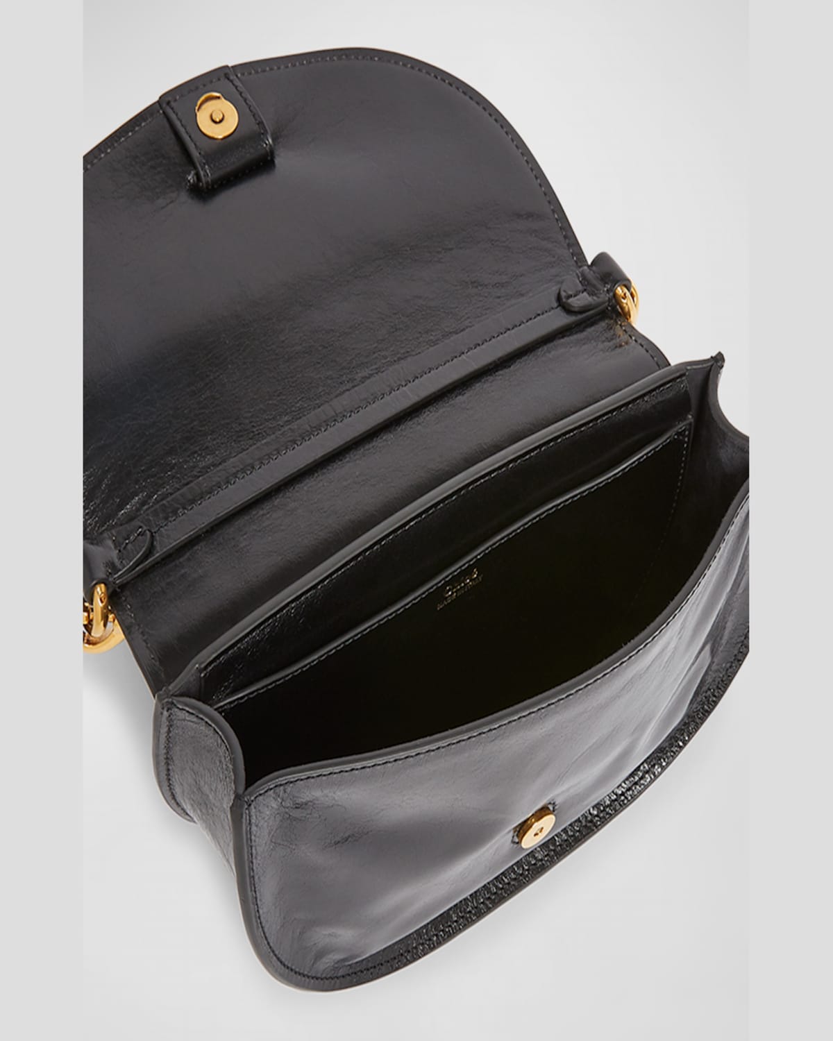 Chloé Marcie Flap Crossbody Bag In Shiny Calfskin In Black