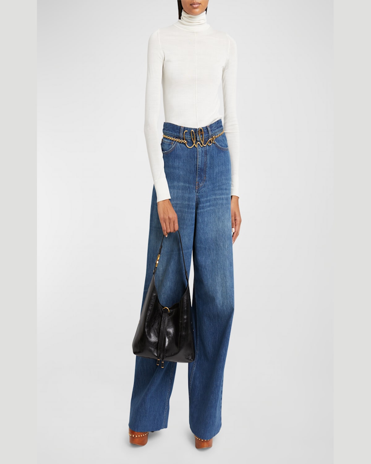 Chloé Marcie Small Hobo Bag In Shiny Calfskin In Black
