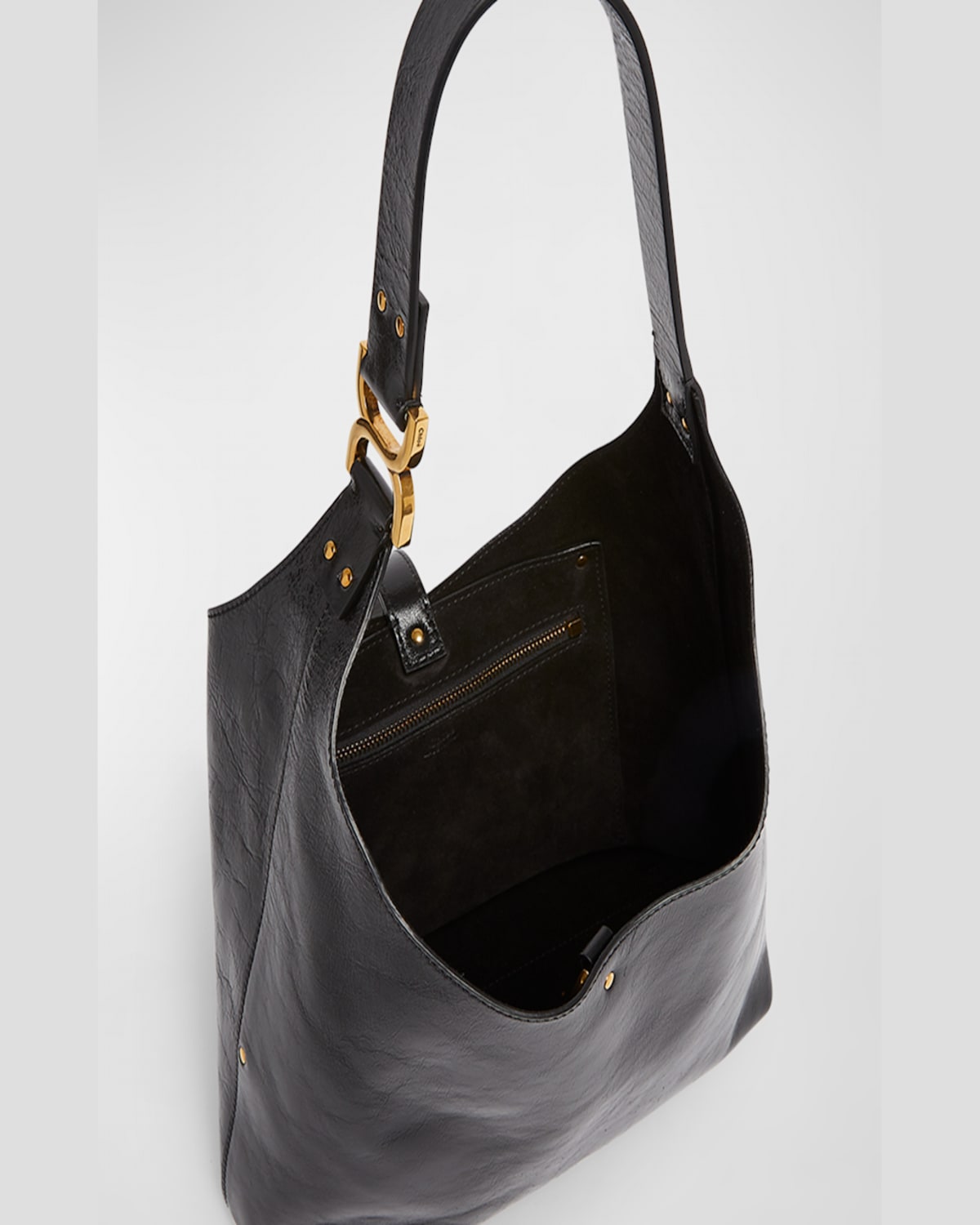 Chloé Marcie Small Hobo Bag In Shiny Calfskin In Black