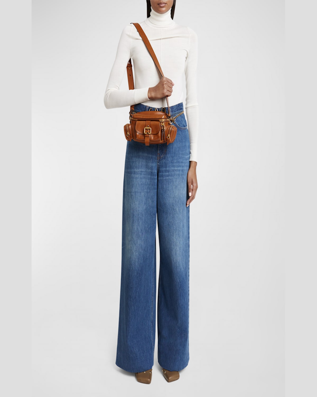 Chloé Small Double Carry Leather Bag With Multipocket Detail In Clay Brown