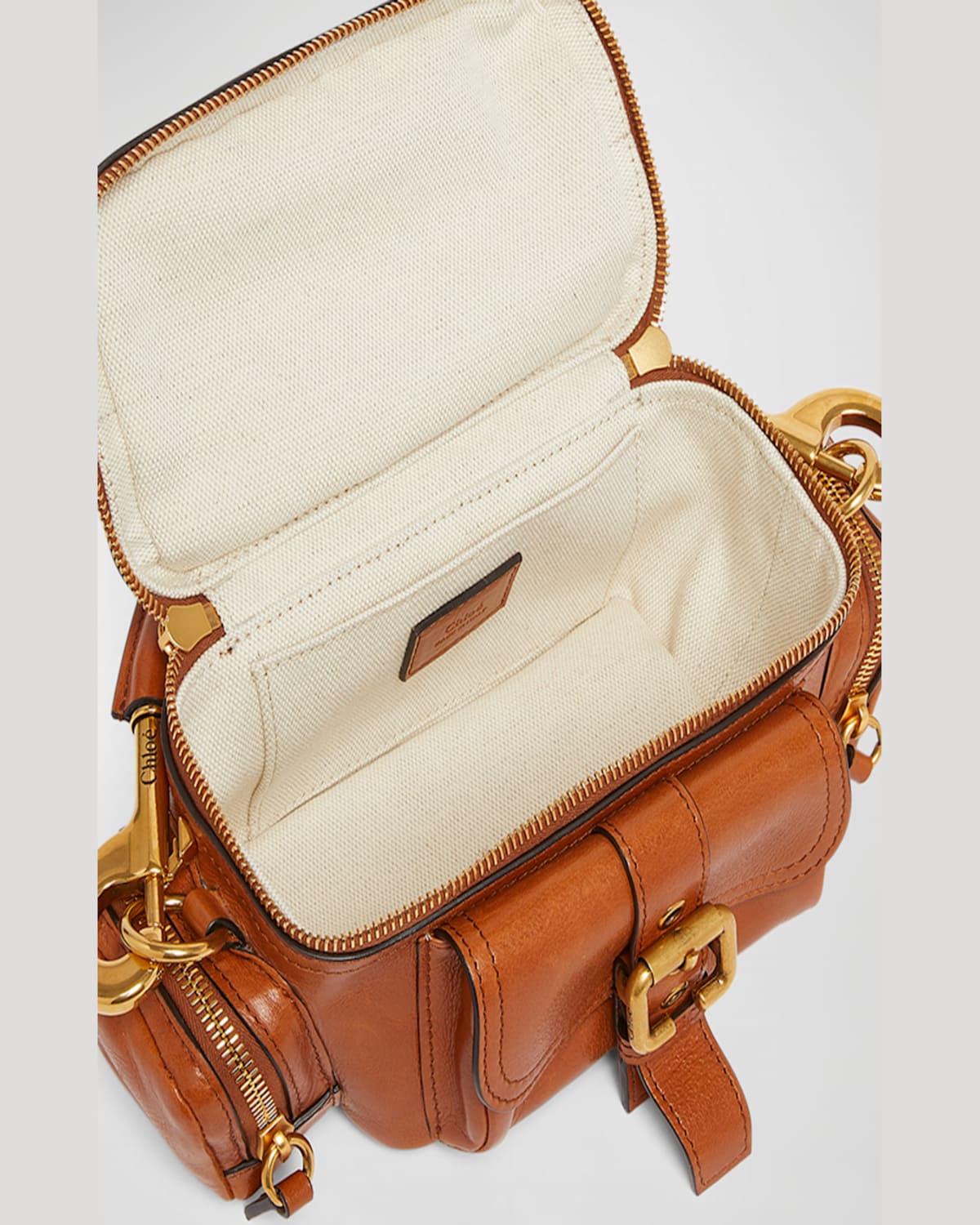 Chloé Small Double Carry Leather Bag With Multipocket Detail In Clay Brown