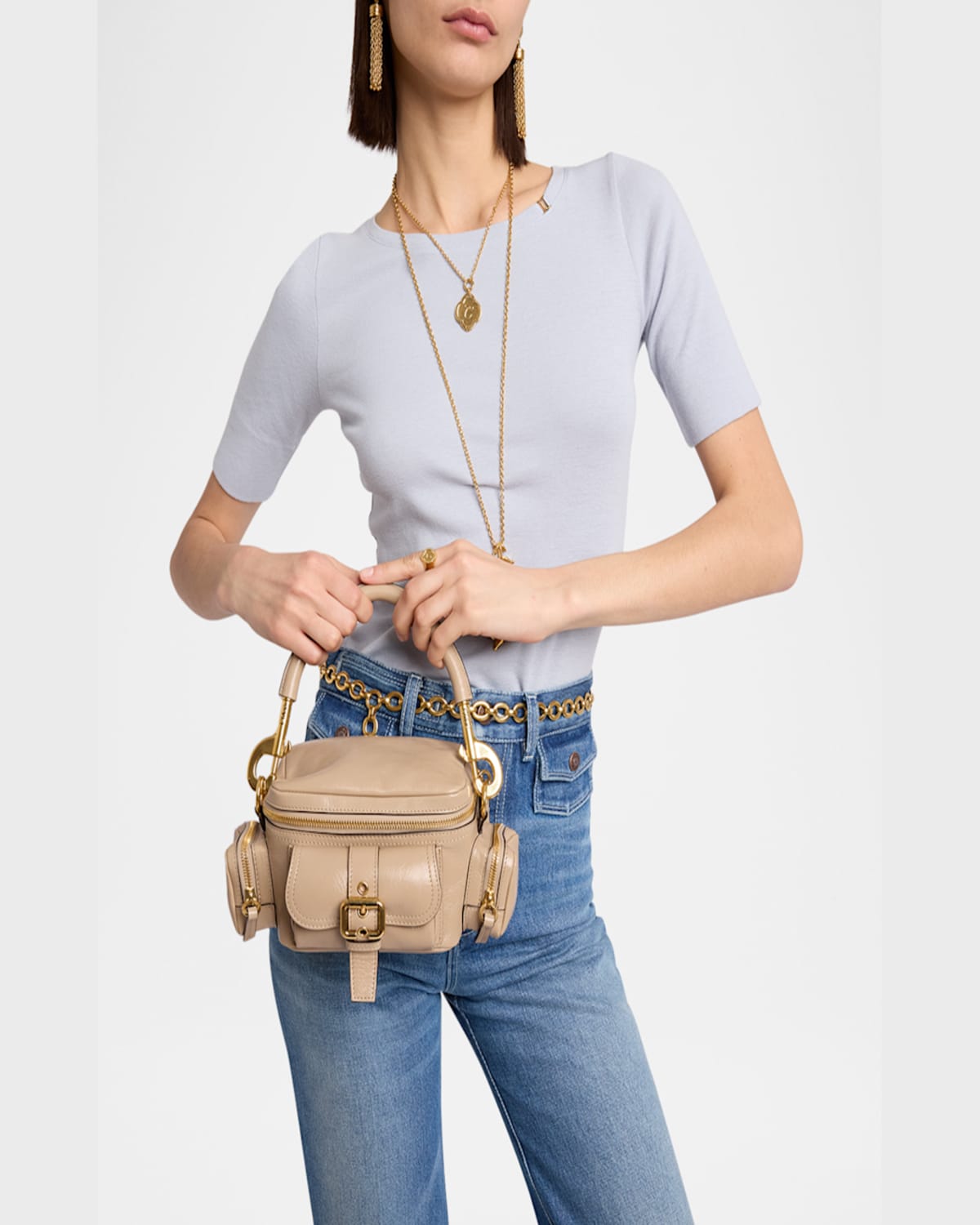 Chloé Camera Bag Small In Natural Shiny Calfskin In Boyish Brown
