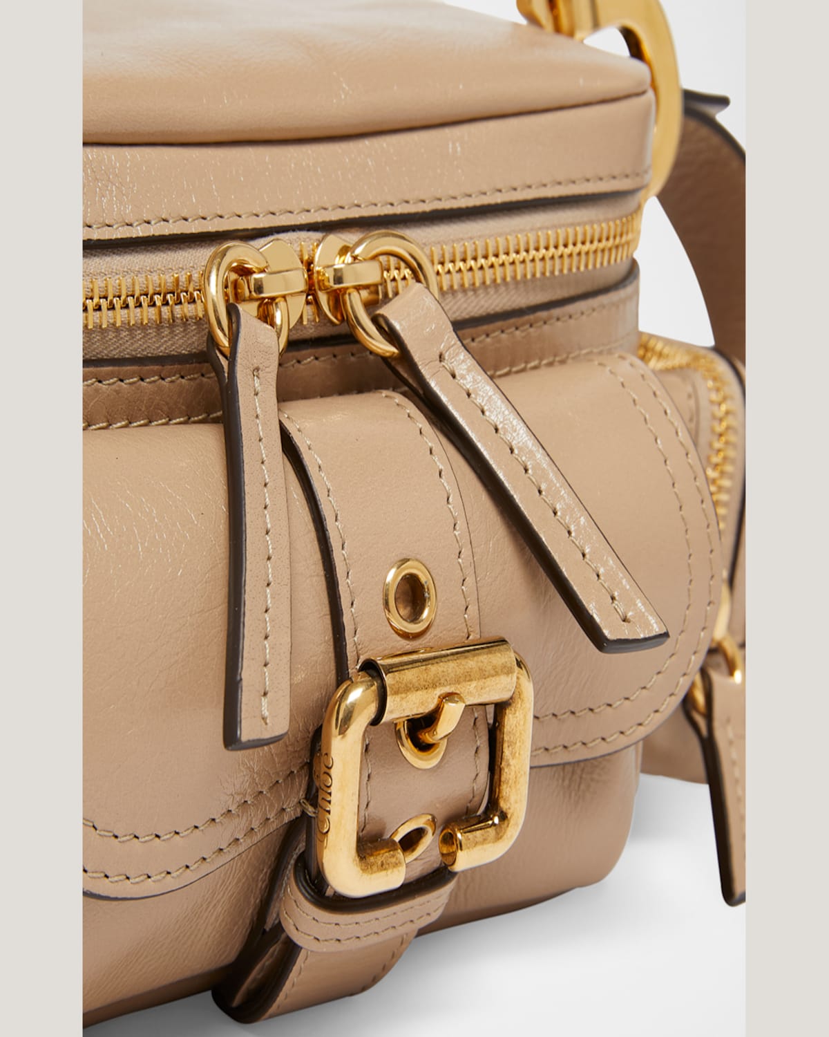 Chloé Camera Bag Small In Natural Shiny Calfskin In Boyish Brown