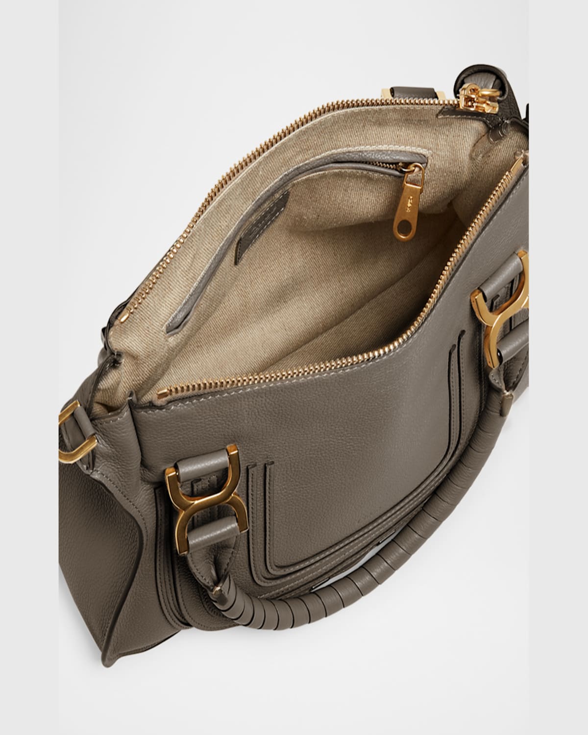 CHLOÉ MARCIE SMALL DOUBLE CARRY SATCHEL BAG IN SHINY CALFSKIN 