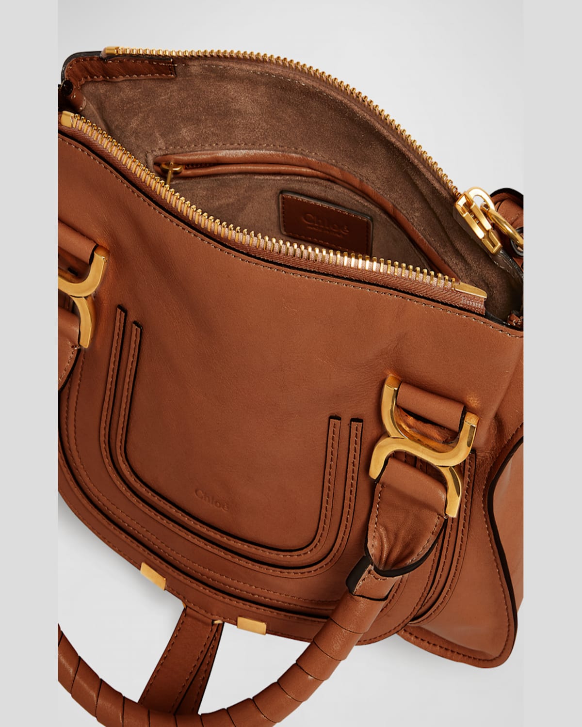 CHLOÉ MARCIE SMALL DOUBLE CARRY SATCHEL BAG IN SHINY CALFSKIN 