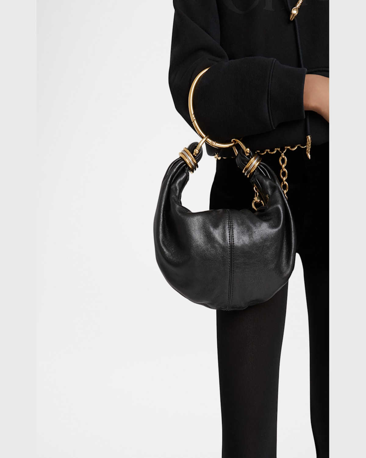 Chloé Bracelet Bag Mini In Shiny Grained Calfskin In Black