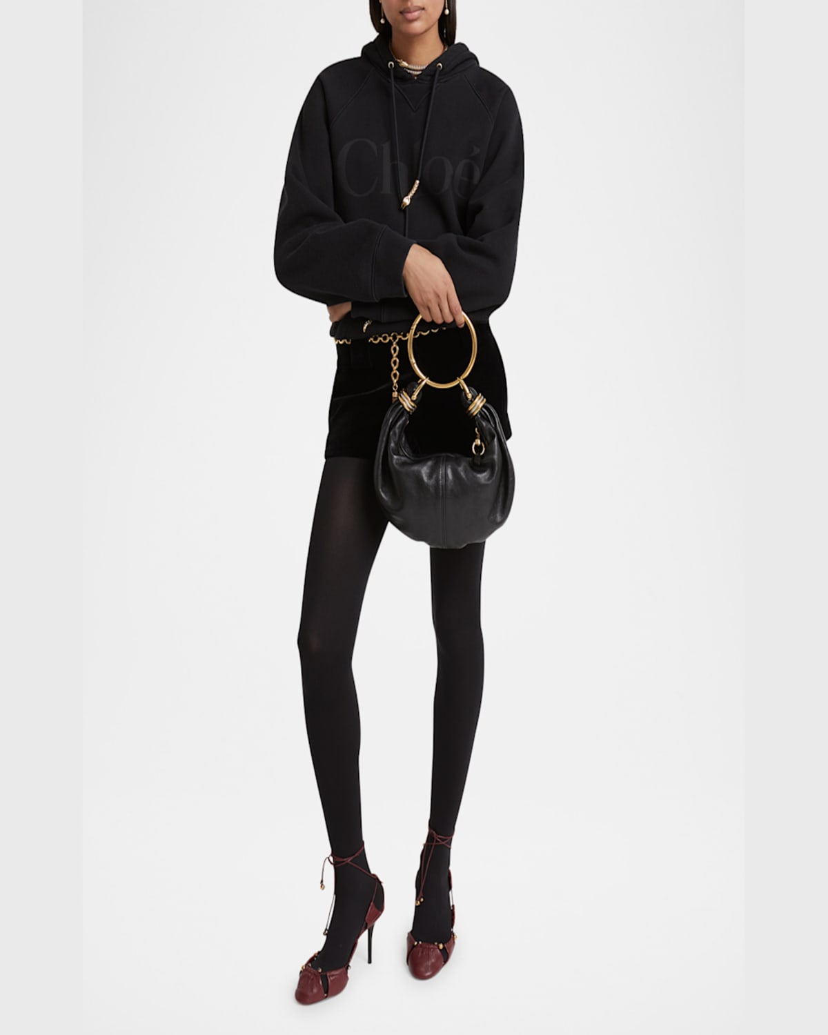 Chloé Bracelet Bag Mini In Shiny Grained Calfskin In Black