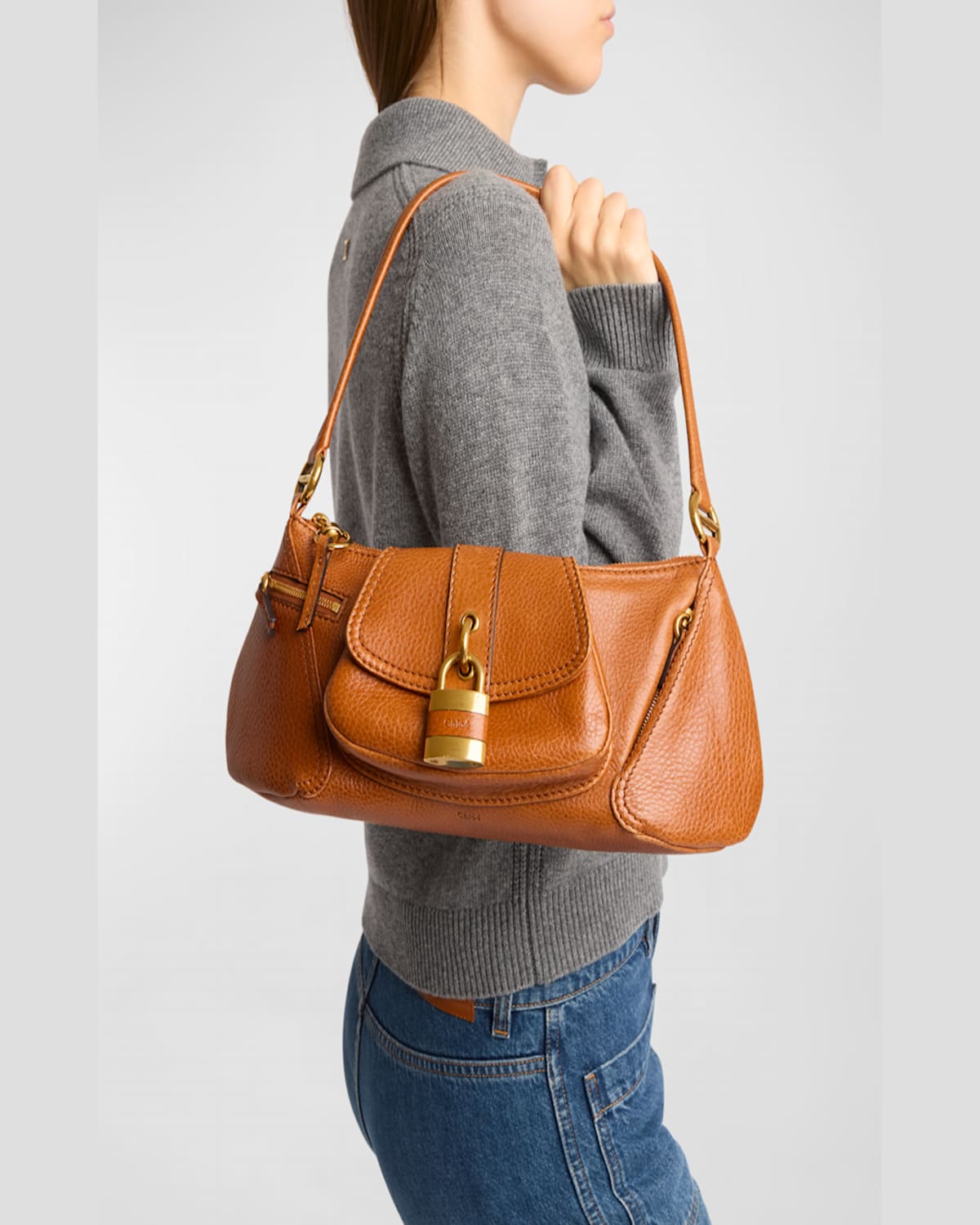 Chloé The 99 Shoulder Bag In Shiny Grained Calfskin In Clay Brown