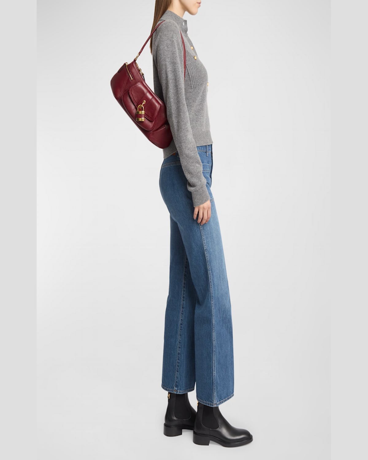 Chloé The 99 Shoulder Bag In Shiny Grained Calfskin In Brunet Red