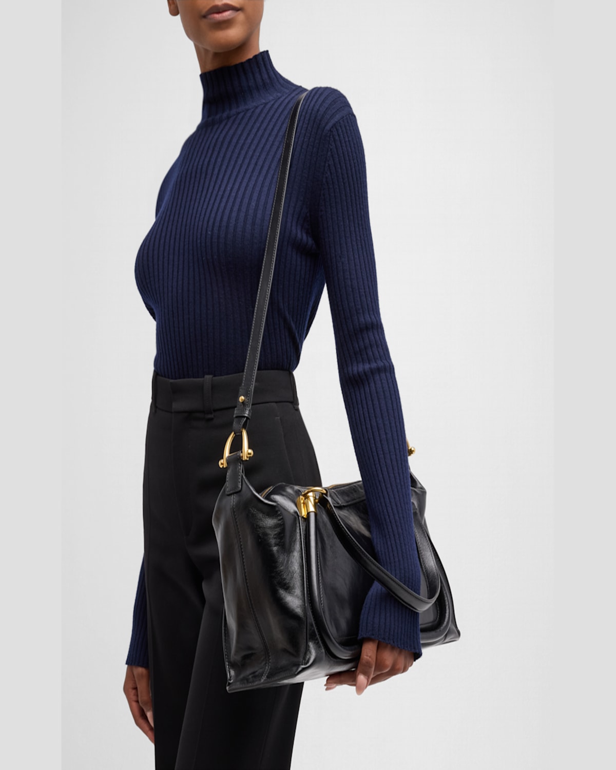 Chloé Paraty 24 Large Bag In Shiny Calfskin In Black