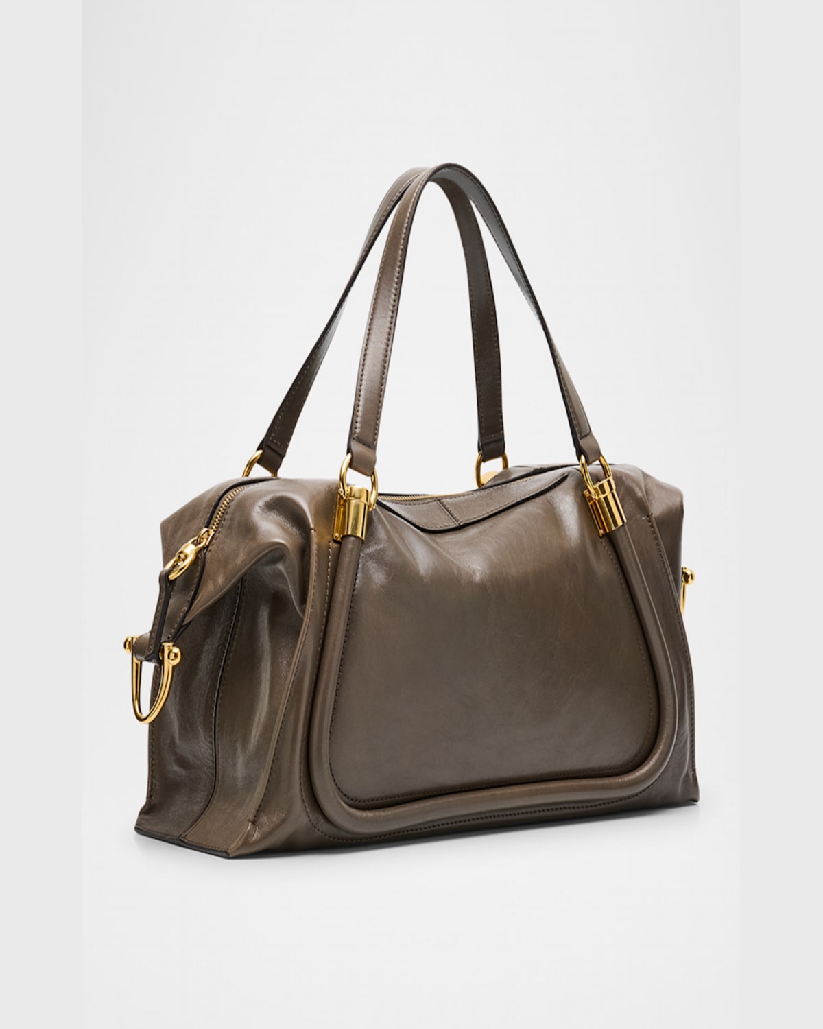 Chloé Paraty 24 Large Bag In Shiny Calfskin In Flannel Grey