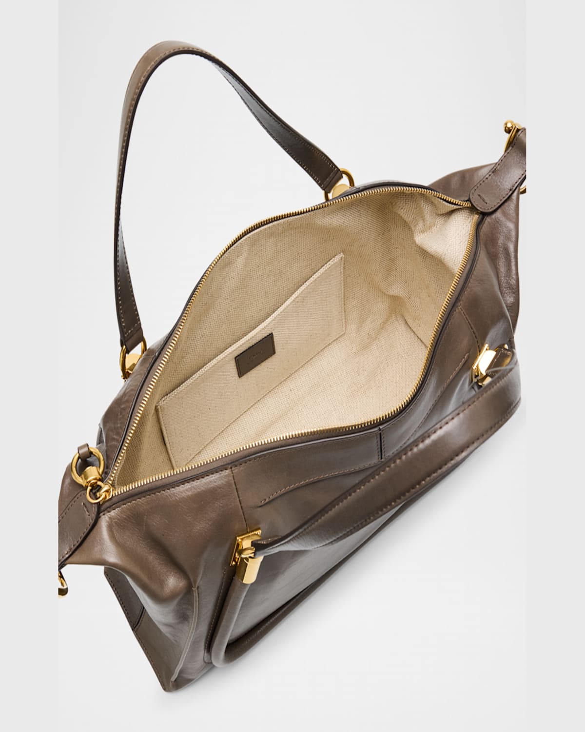 Chloé Paraty 24 Large Bag In Shiny Calfskin In Flannel Grey