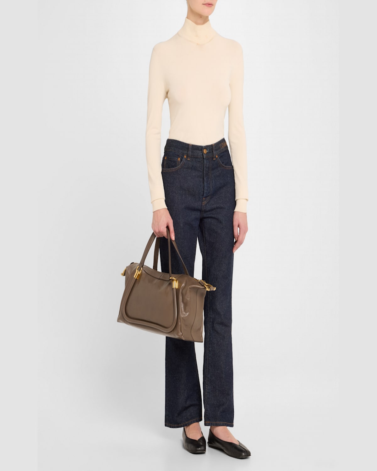 Chloé Paraty 24 Large Bag In Shiny Calfskin In Flannel Grey