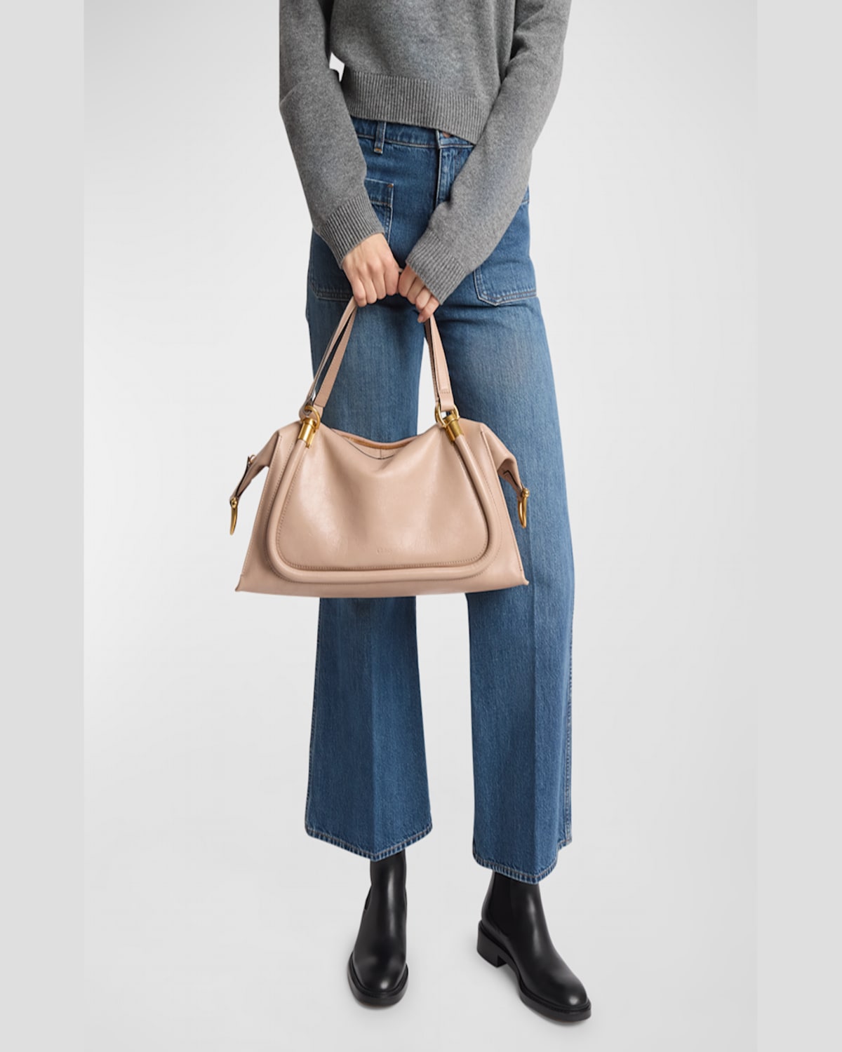 Chloé Paraty 24 Large Bag In Shiny Calfskin In Deep Beige