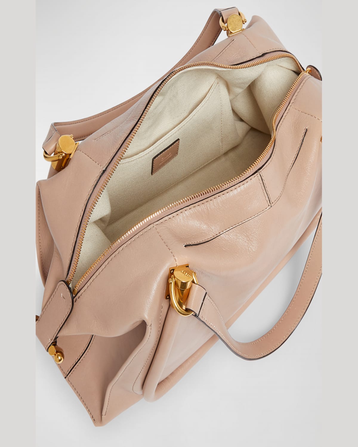 Chloé Paraty 24 Large Bag In Shiny Calfskin In Deep Beige
