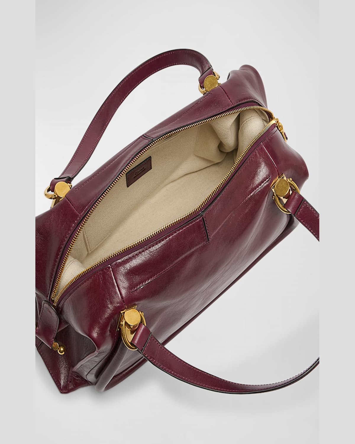 Chloé Paraty 24 Large Bag In Shiny Calfskin In Flannel Grey
