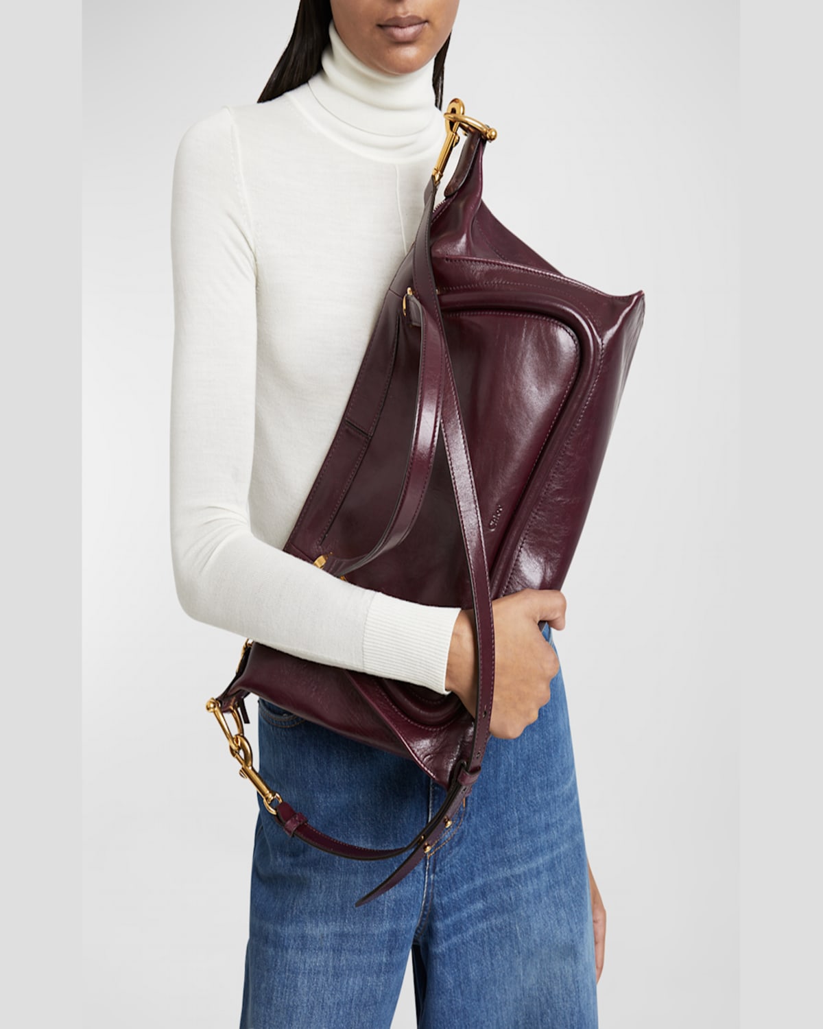 Chloé Paraty 24 Large Bag In Shiny Calfskin In Flannel Grey
