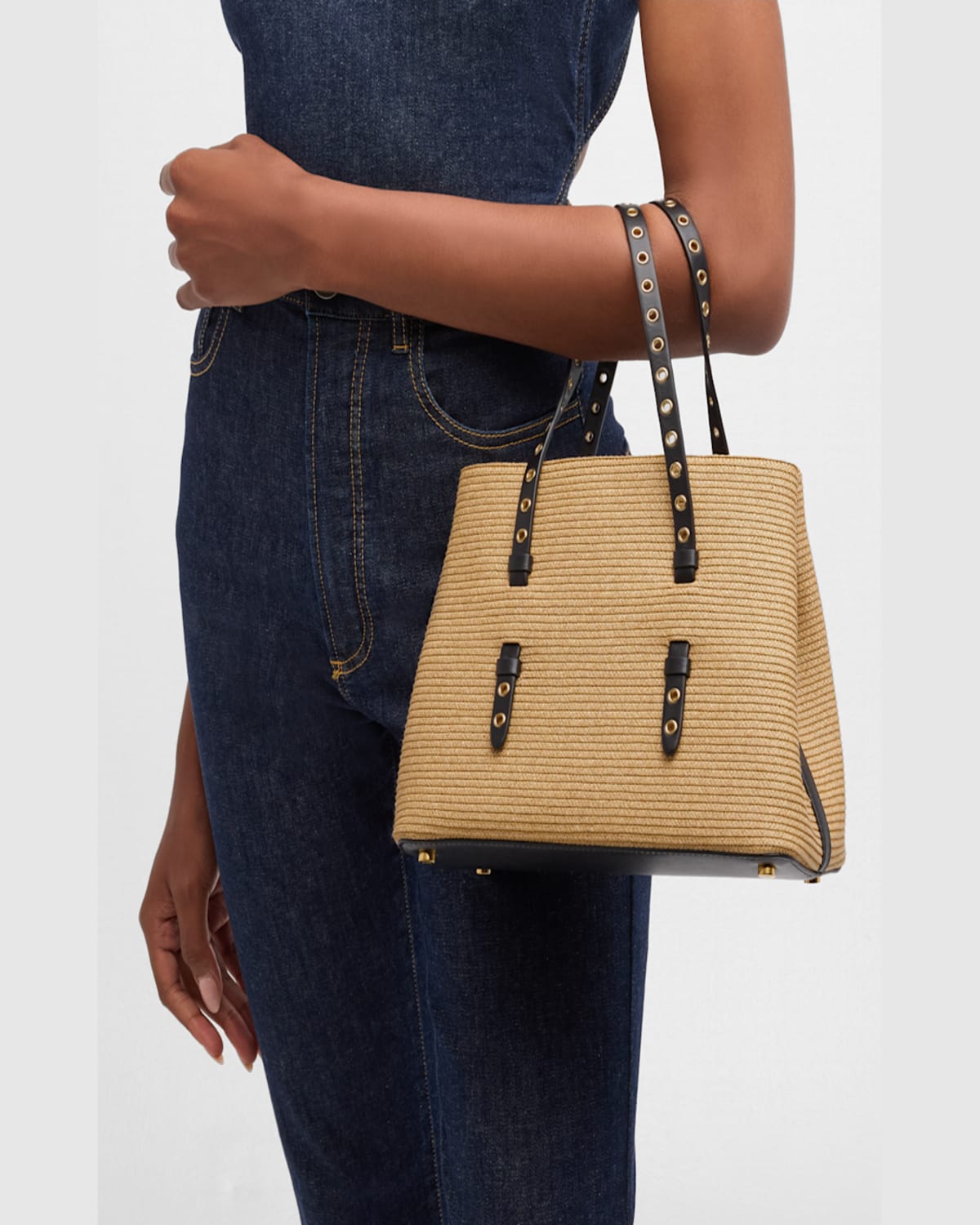 Alaïa Mina 25 Shoulder Bag In Paper Straw And Leather In Naturel