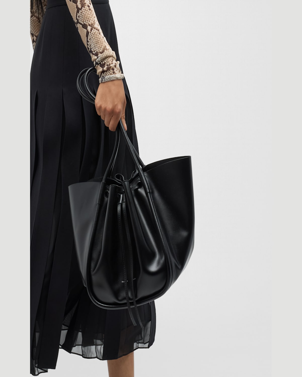 Proenza Schouler Large Ruched Calf Leather Tote Bag In Black