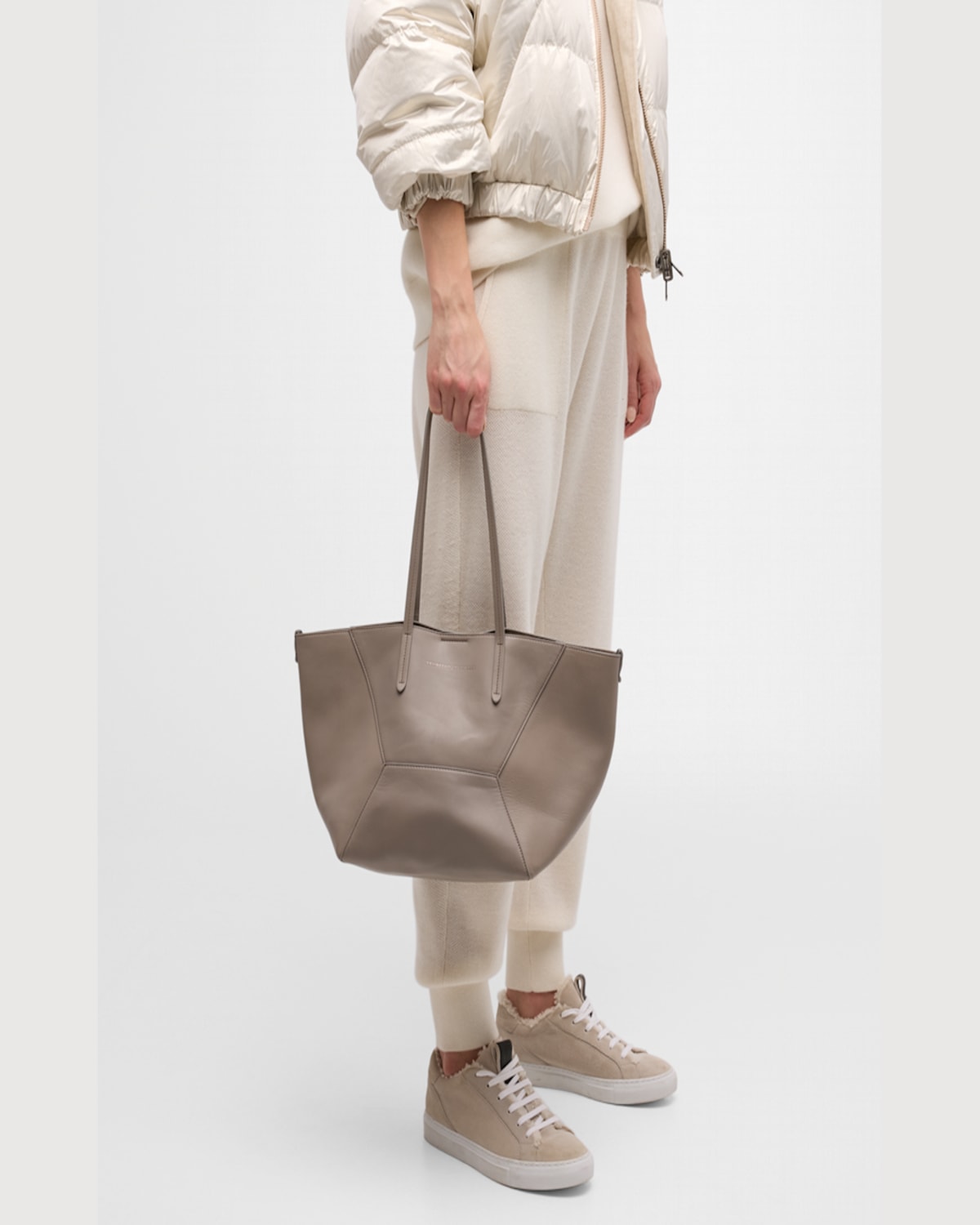 BRUNELLO CUCINELLI BC DUO SMALL GEOMETRIC LEATHER TOTE BAG 