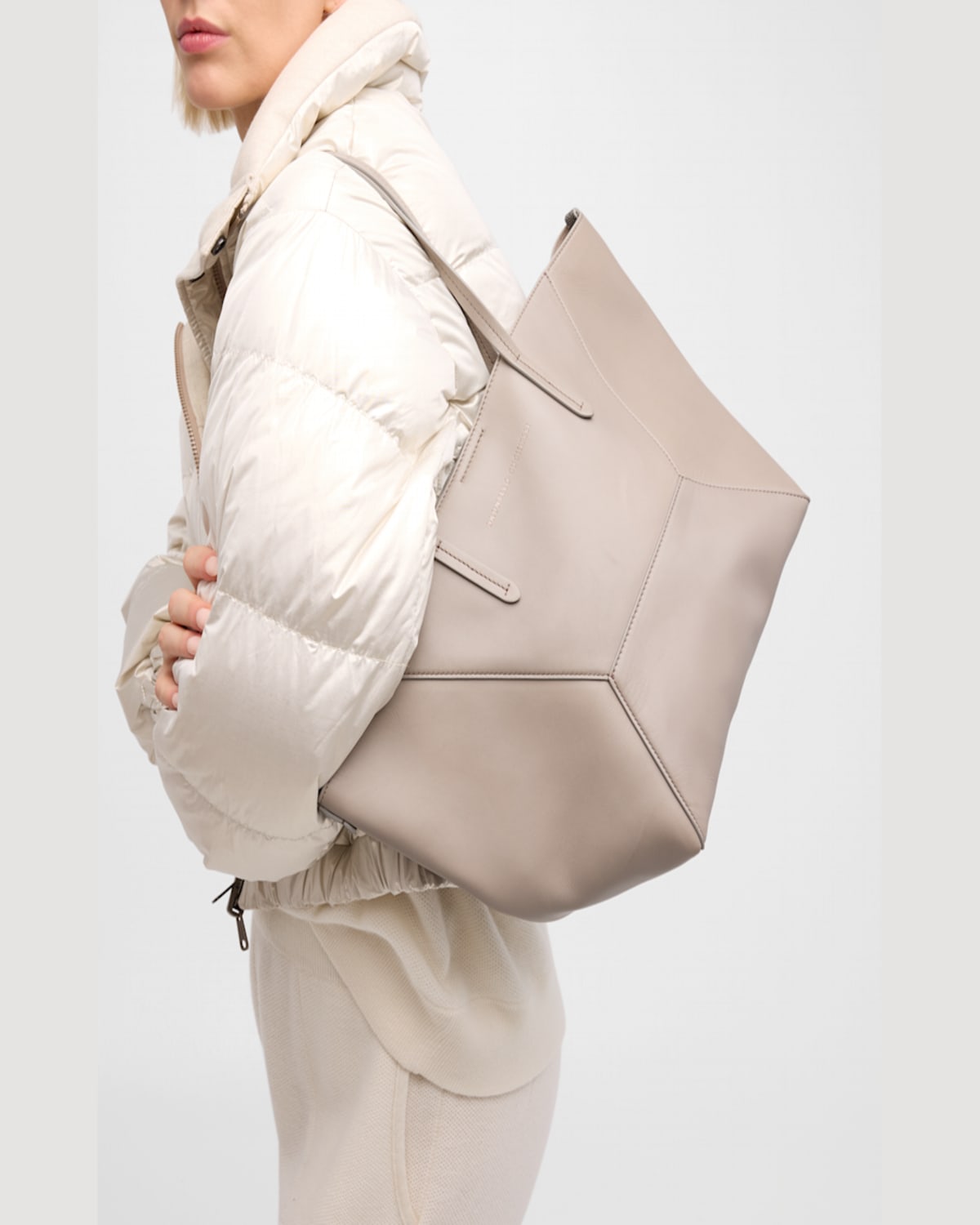 BRUNELLO CUCINELLI BC DUO SMALL GEOMETRIC LEATHER TOTE BAG 