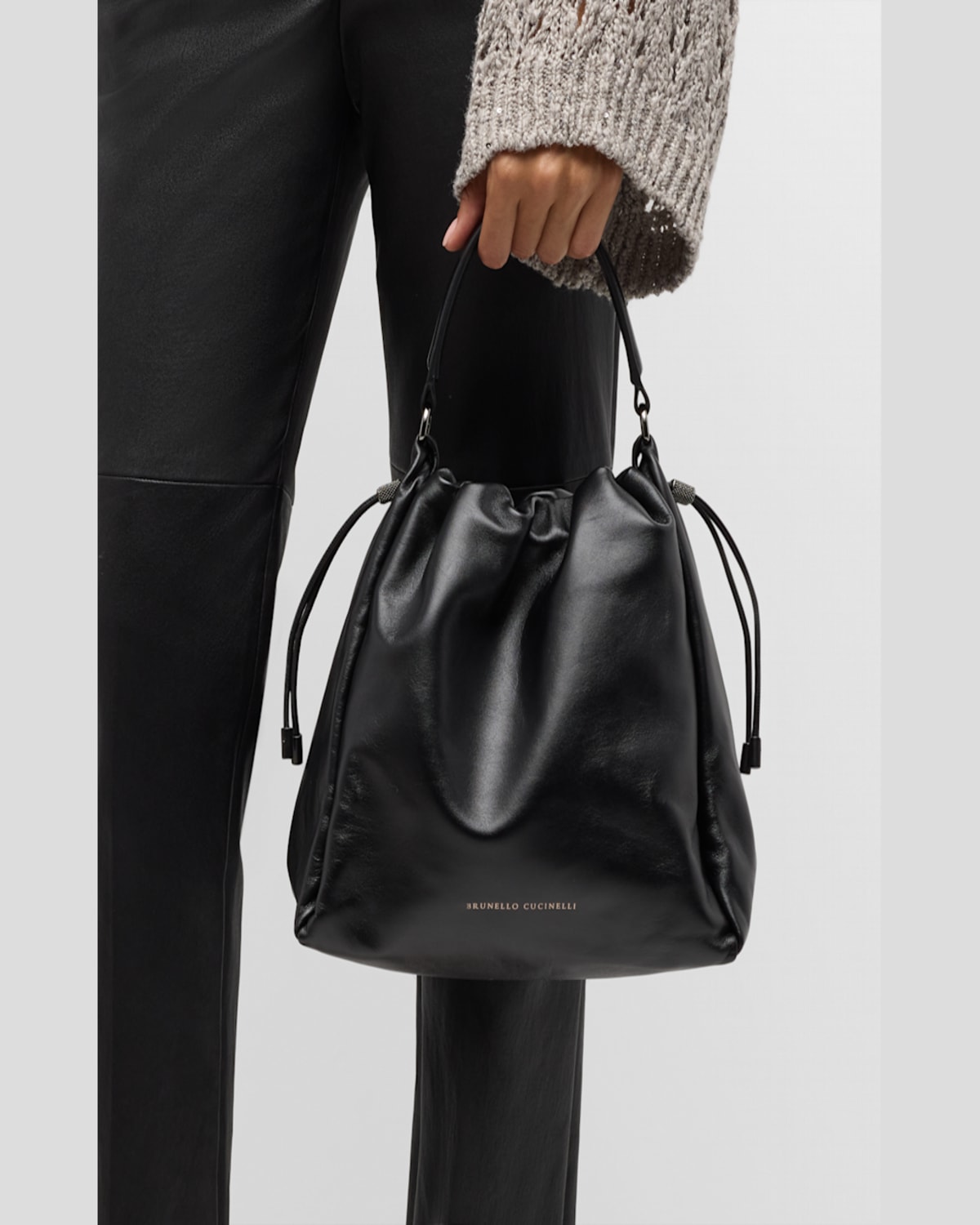 Shop Brunello Cucinelli Medium Lambskin Top-handle Bag In Black