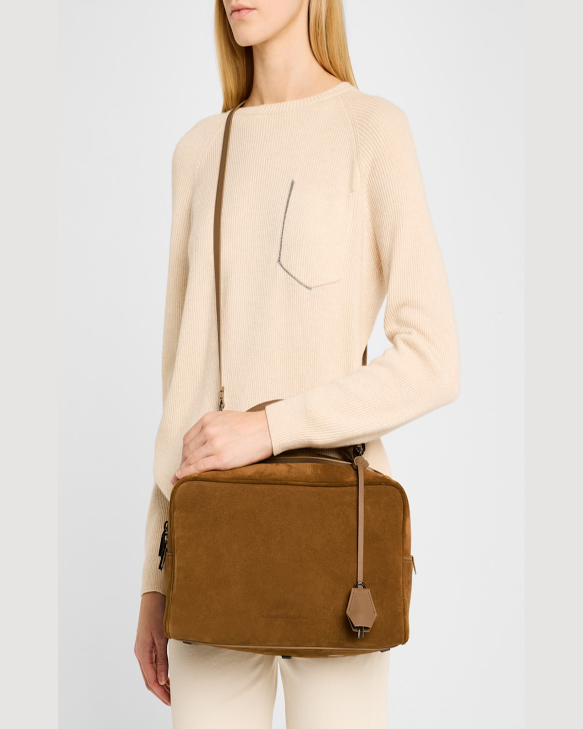 BRUNELLO CUCINELLI BOSTON LARGE SUEDE TOP-HANDLE BAG 