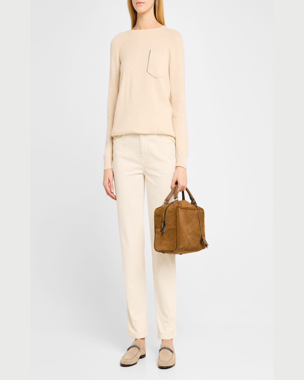 BRUNELLO CUCINELLI BOSTON LARGE SUEDE TOP-HANDLE BAG 