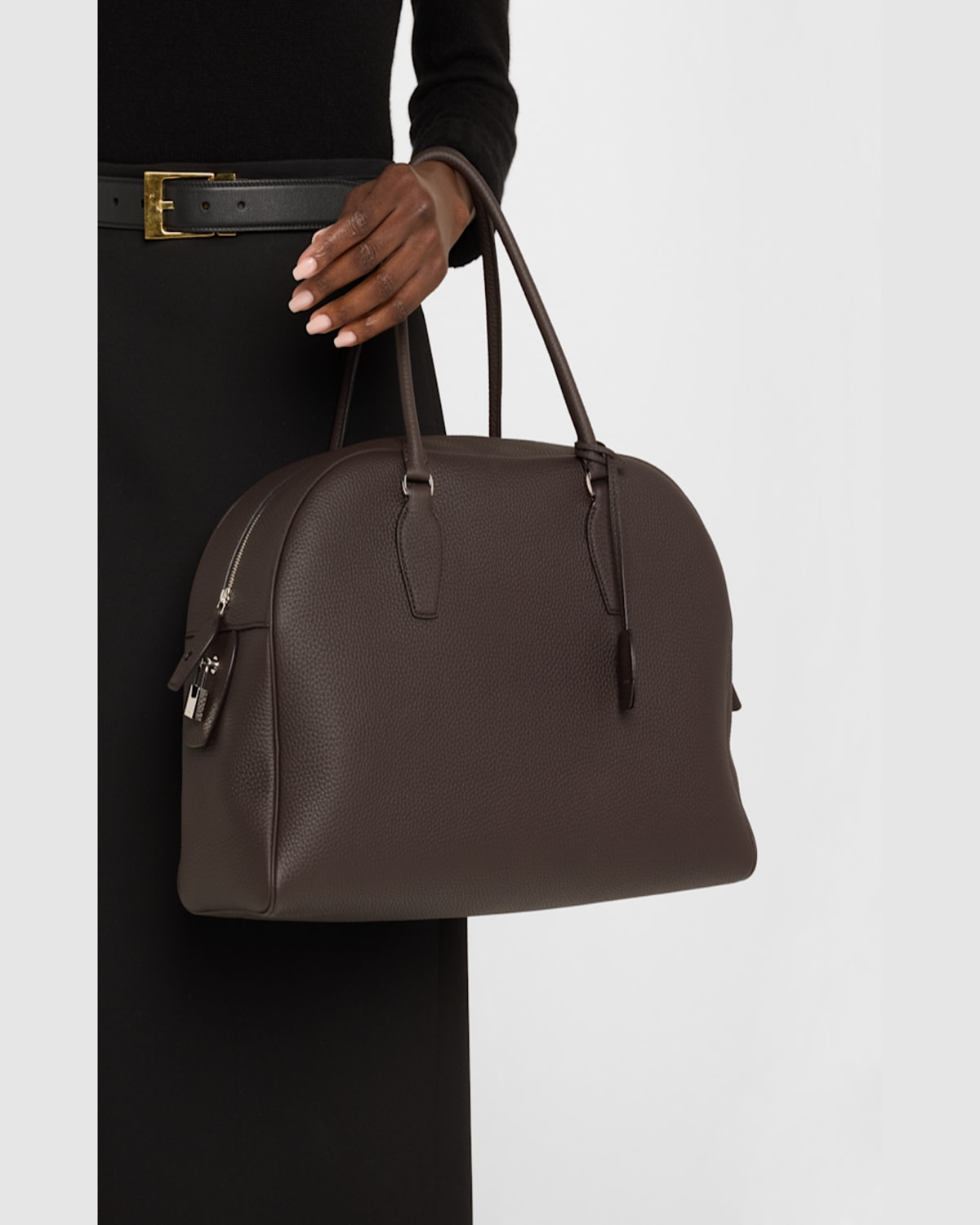 The Row India 15.75 Top-handle Bag In Matte Grained Calfskin In Wood Brown