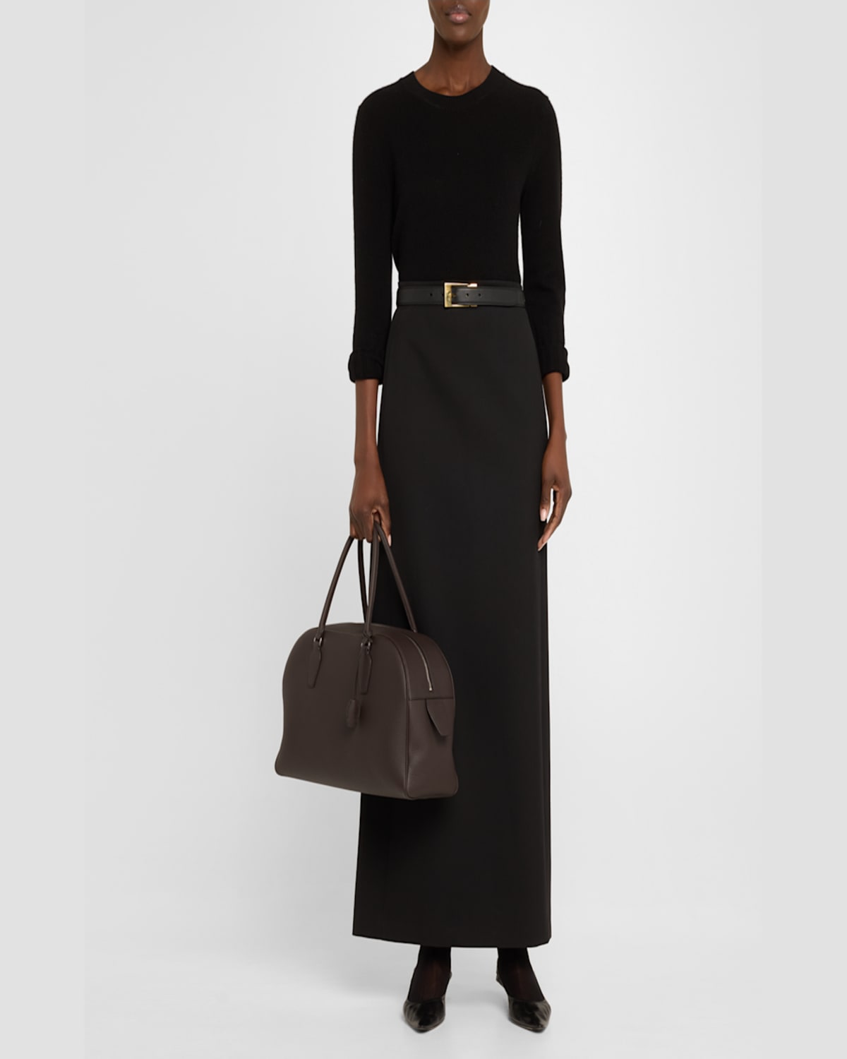 The Row India 15.75 Top-handle Bag In Matte Grained Calfskin In Wood Brown