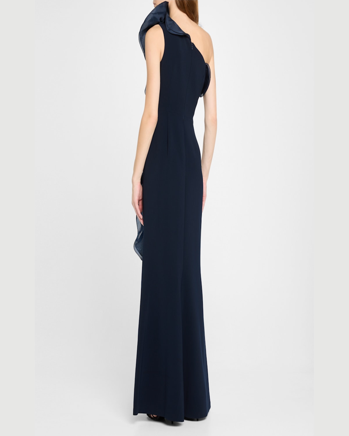 Rickie Freeman For Teri Jon One-shoulder Ruffle Column Gown In Hot Pink