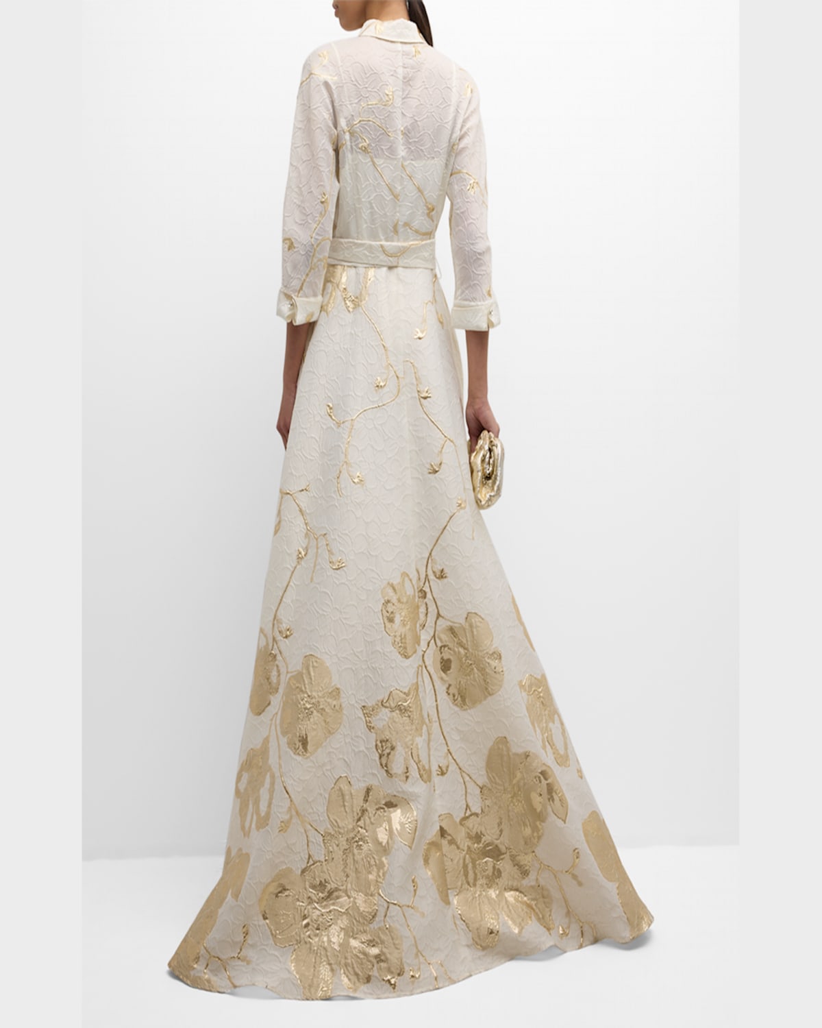 Rickie Freeman For Teri Jon A-line Metallic Jacquard Shirt Gown In Lt Blue Multi