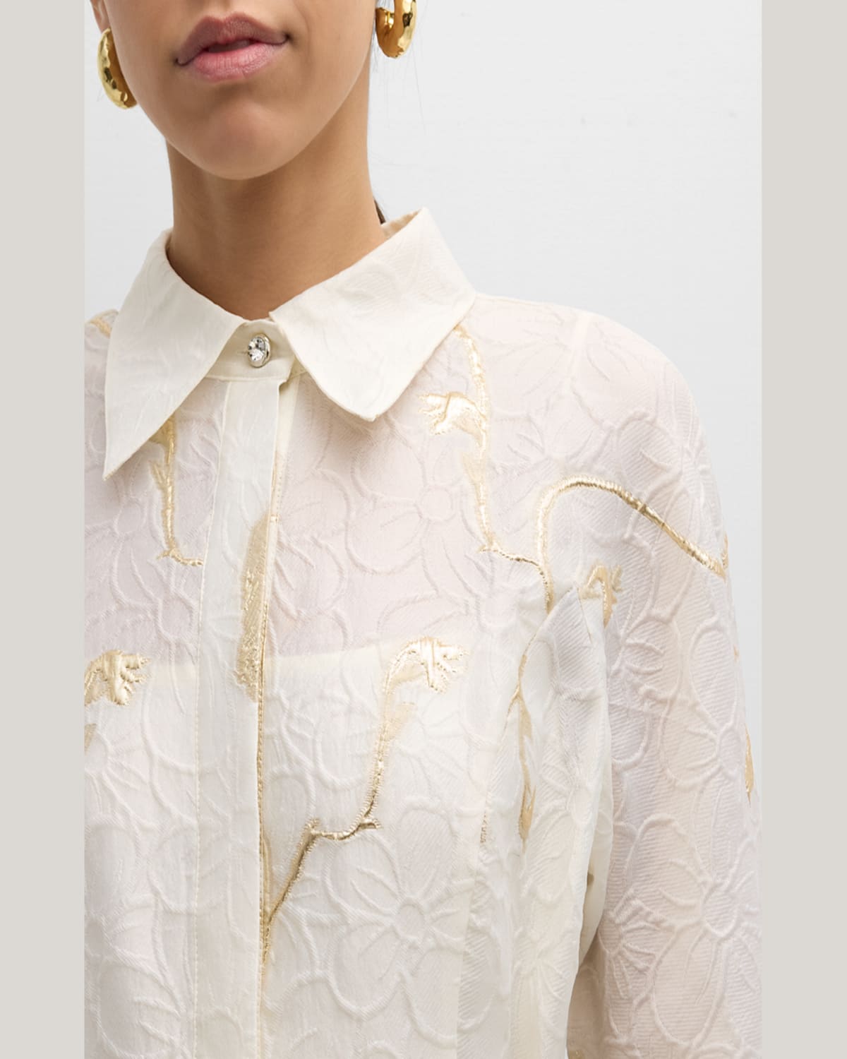 Rickie Freeman For Teri Jon A-line Metallic Jacquard Shirt Gown In Lt Blue Multi