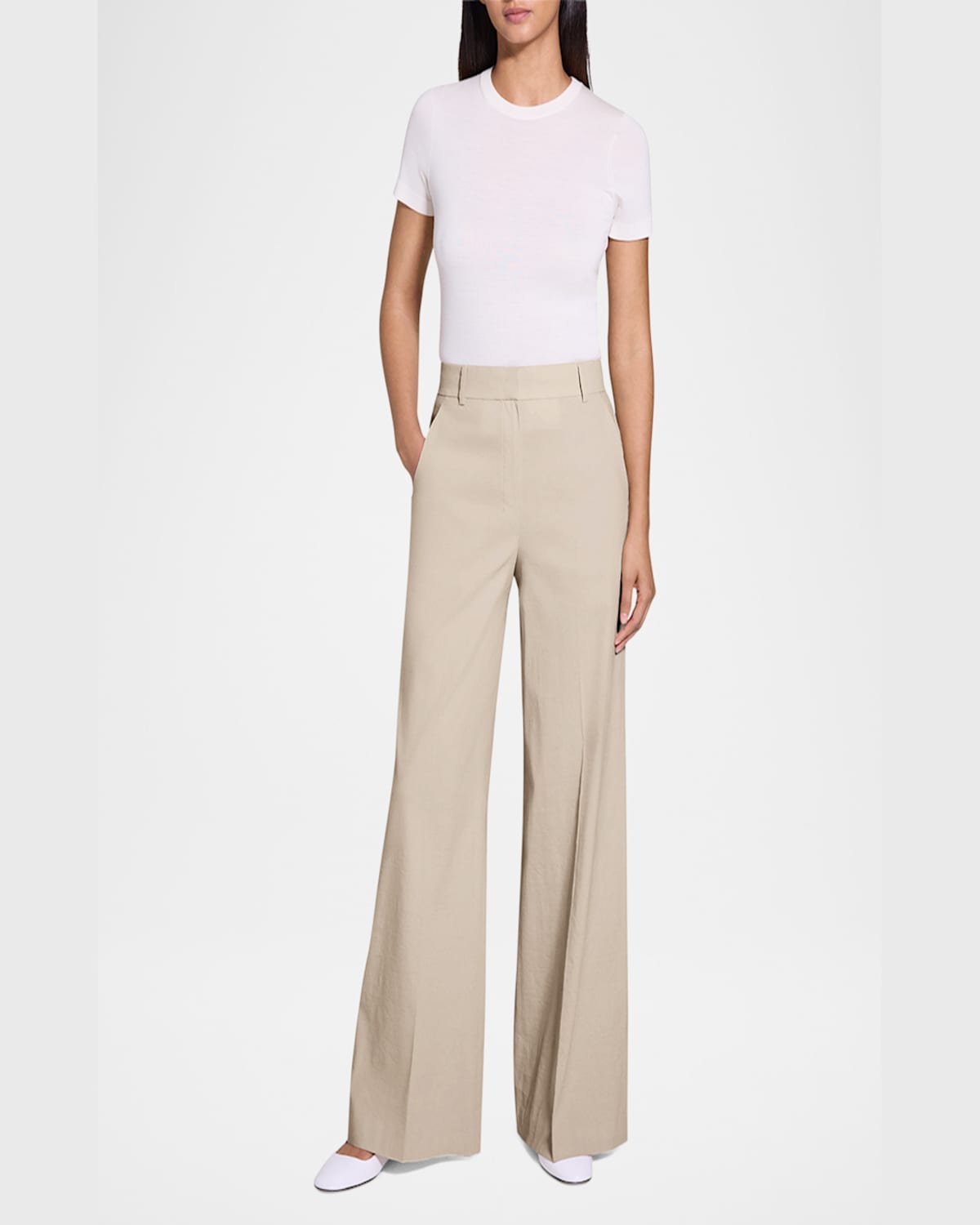 THEORY GOOD CRUNCH HIGH-WAIST WIDE-LEG TROUSERS 