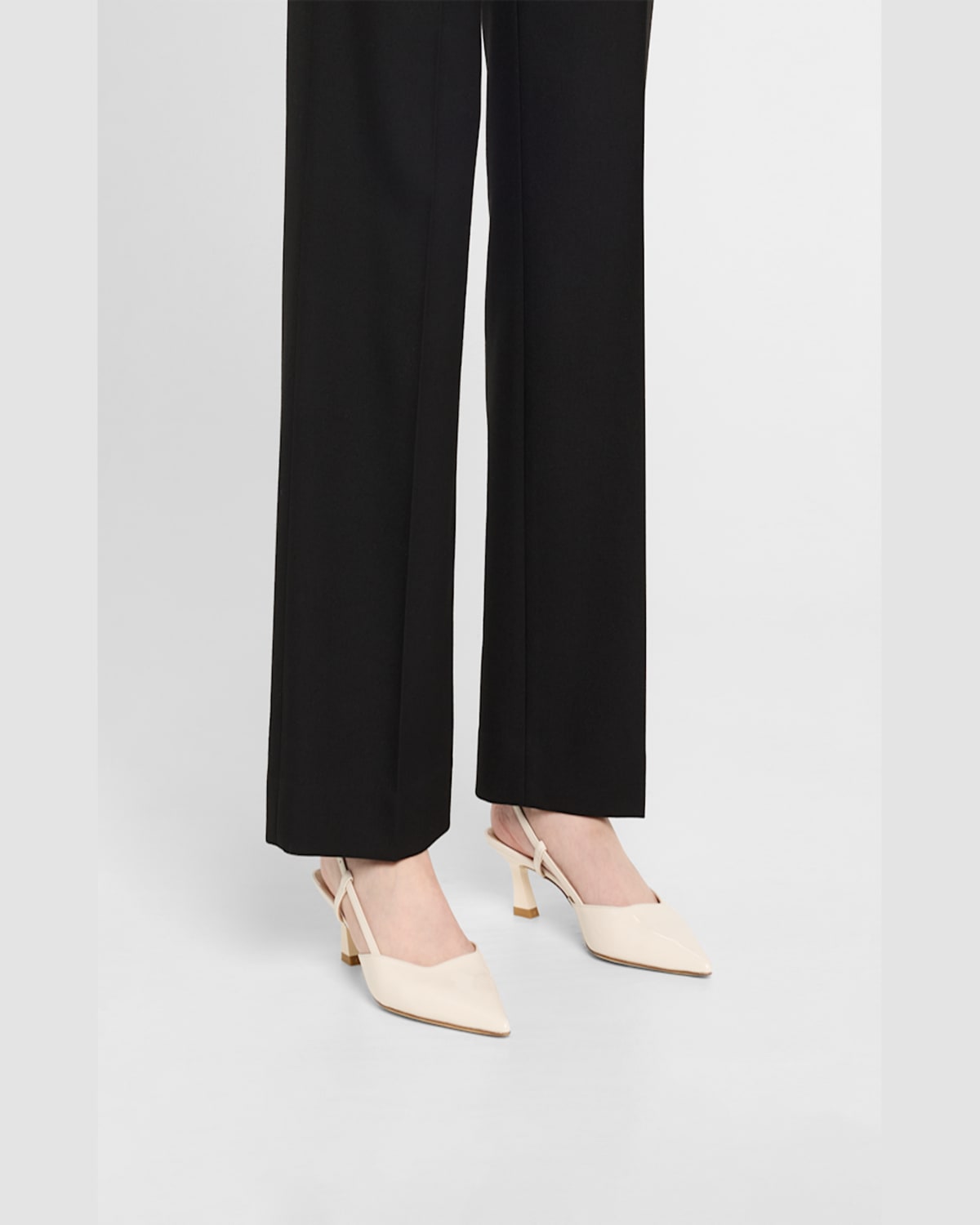 Stuart Weitzman Vinnie Patent Kitten Slingback Pumps In Cream