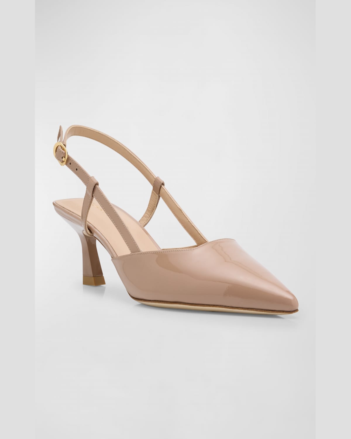 Stuart Weitzman Vinnie Patent Kitten Slingback Pumps In Cream