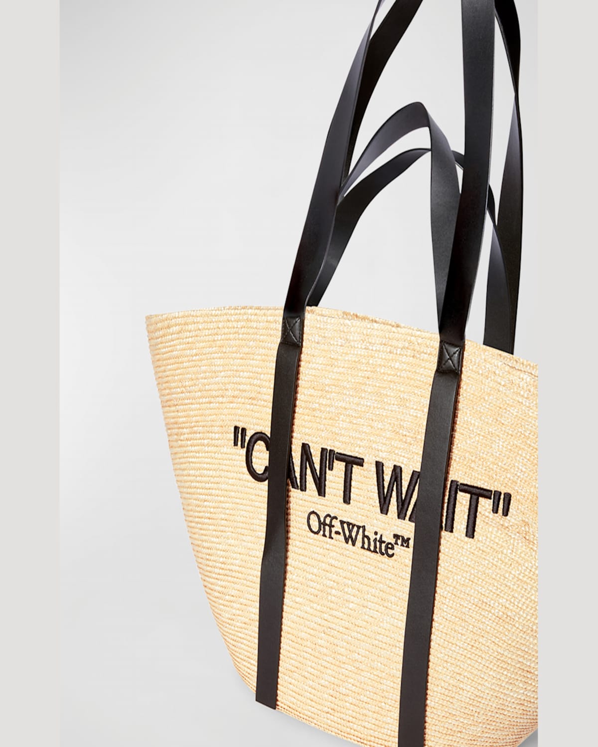 Off-white Day Off Raffia Tote Bag In Black