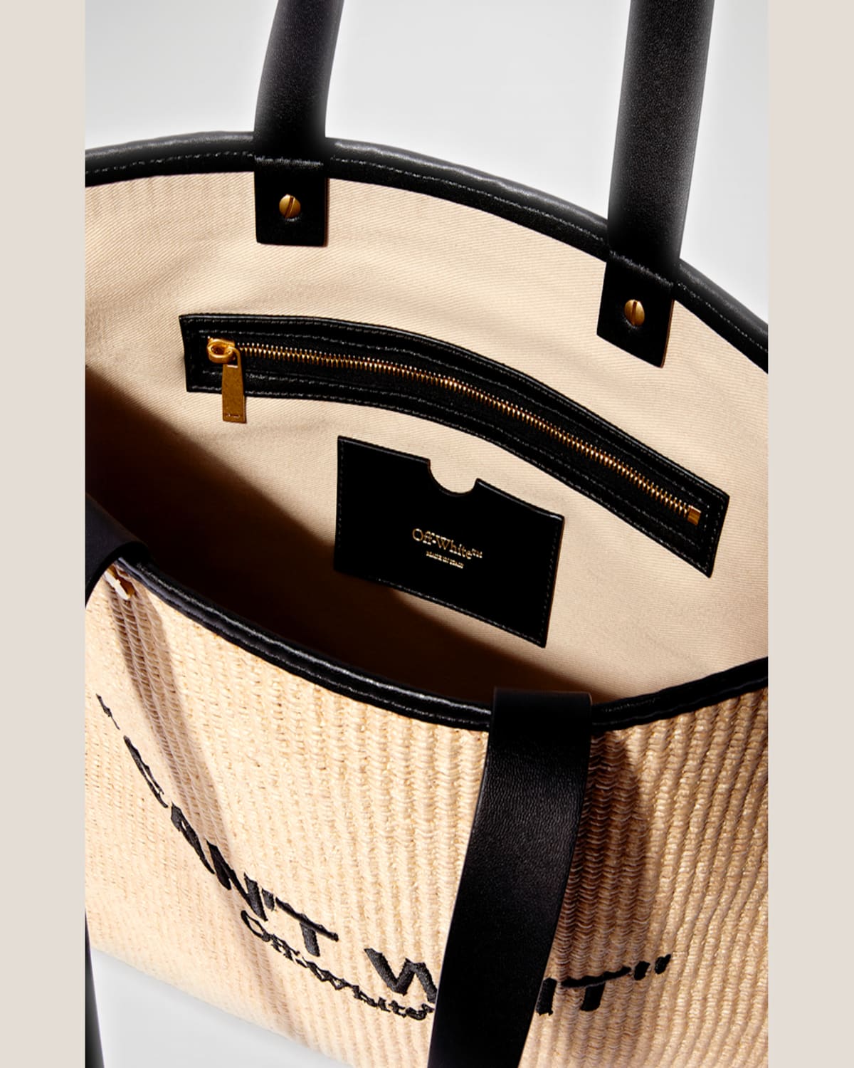 Off-white Day Off Raffia Tote Bag In Beige Black