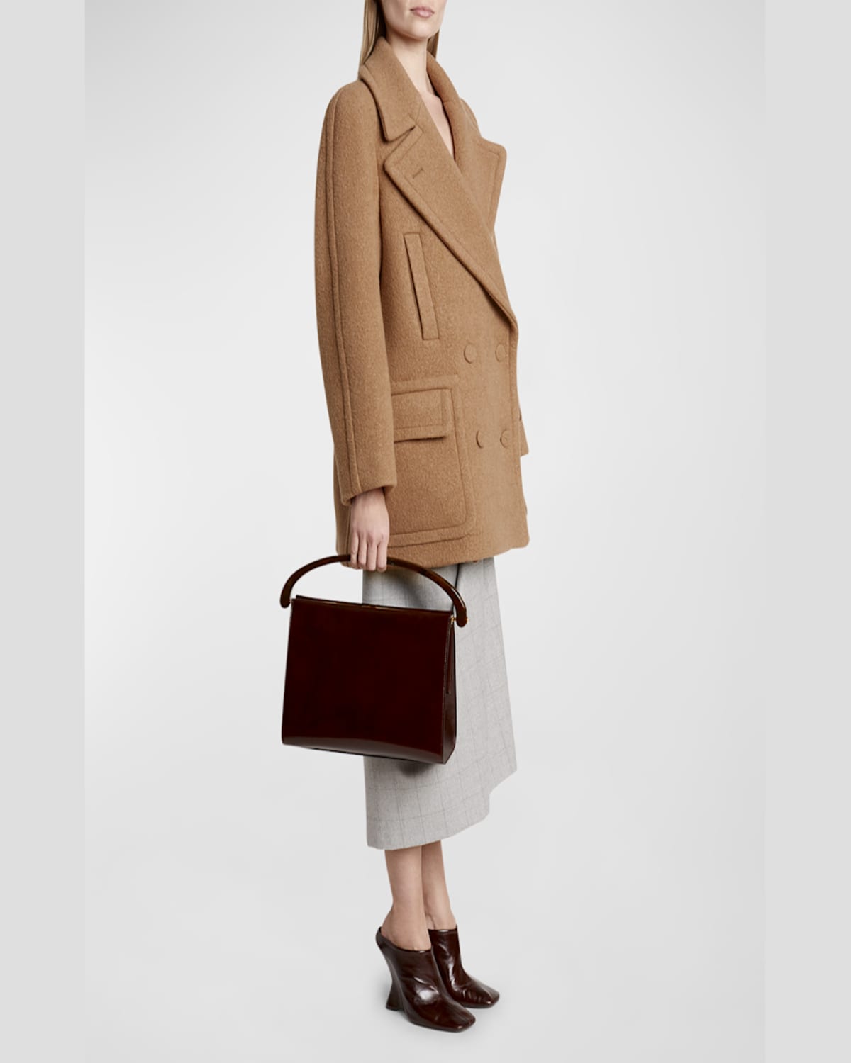 Dries Van Noten Crisp Frame Leather Top-handle Bag In Dark Brown