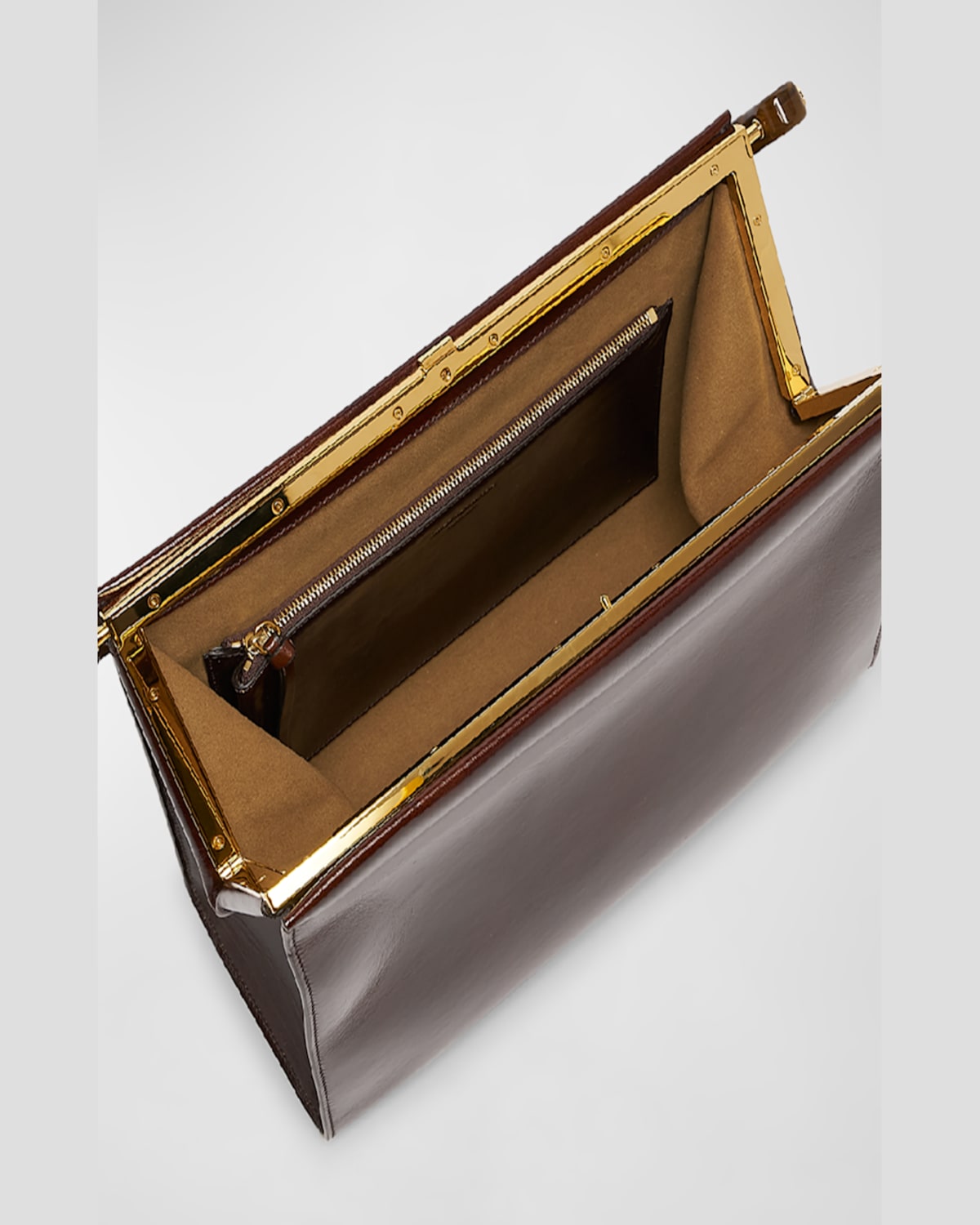 Dries Van Noten Crisp Frame Leather Top-handle Bag In Dark Brown