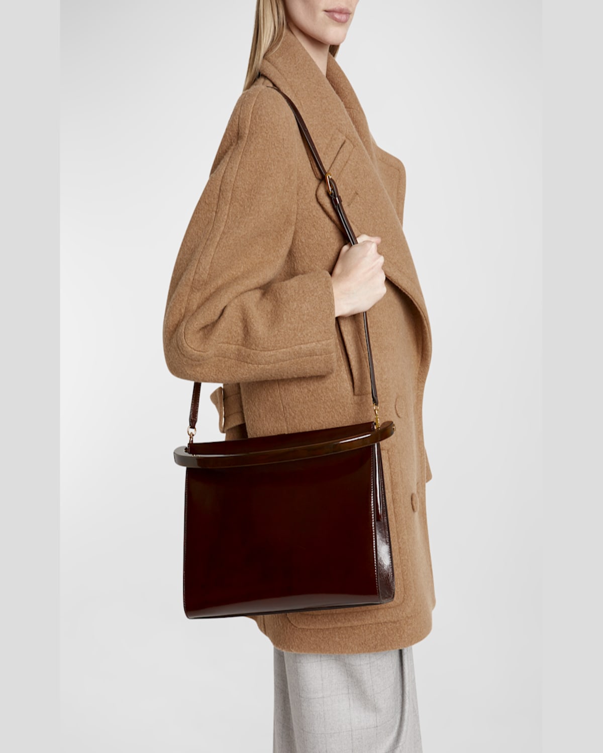 Dries Van Noten Crisp Frame Leather Top-handle Bag In Dark Brown