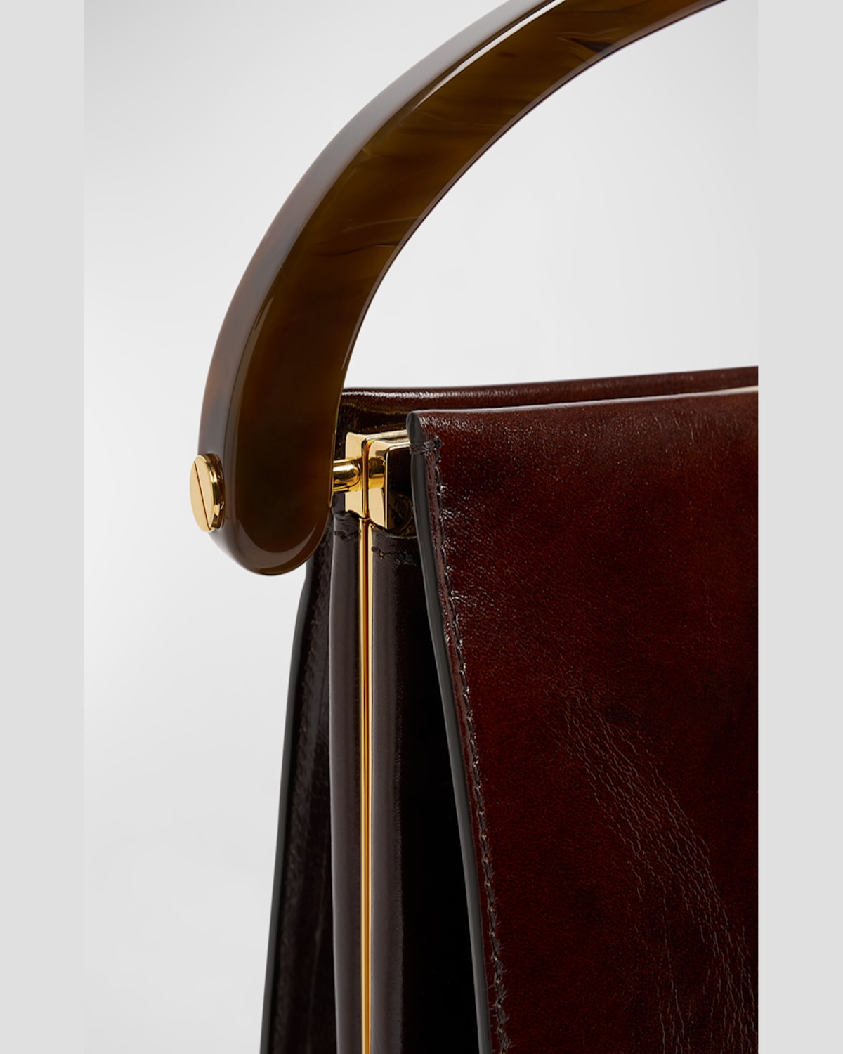 Dries Van Noten Crisp Frame Leather Top-handle Bag In Dark Brown