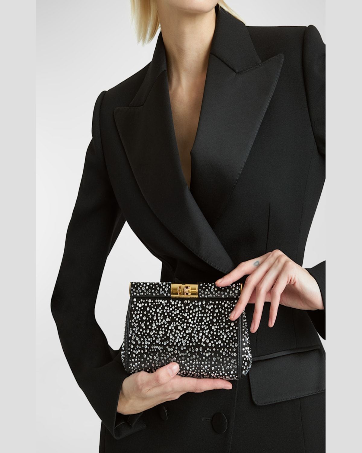 Dolce & Gabbana Marlene Small Embellished Clutch Bag In Crystalnero