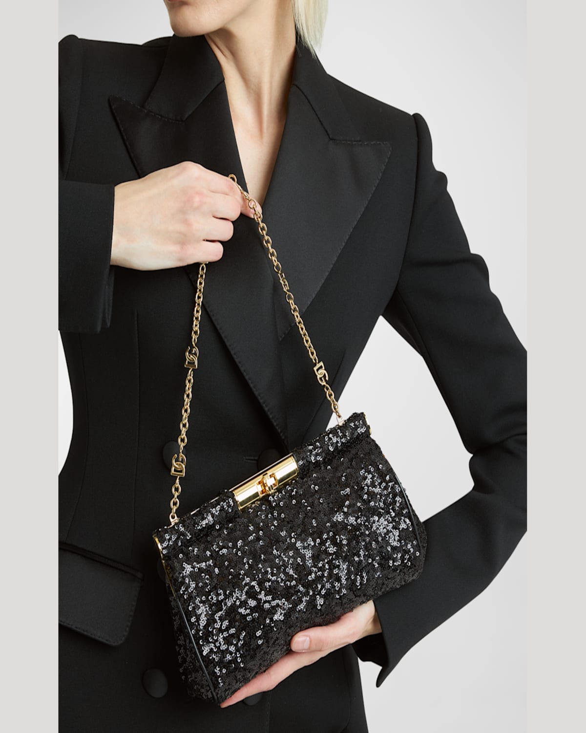 Dolce & Gabbana Marlene Medium Sequined Clutch Bag In Nero