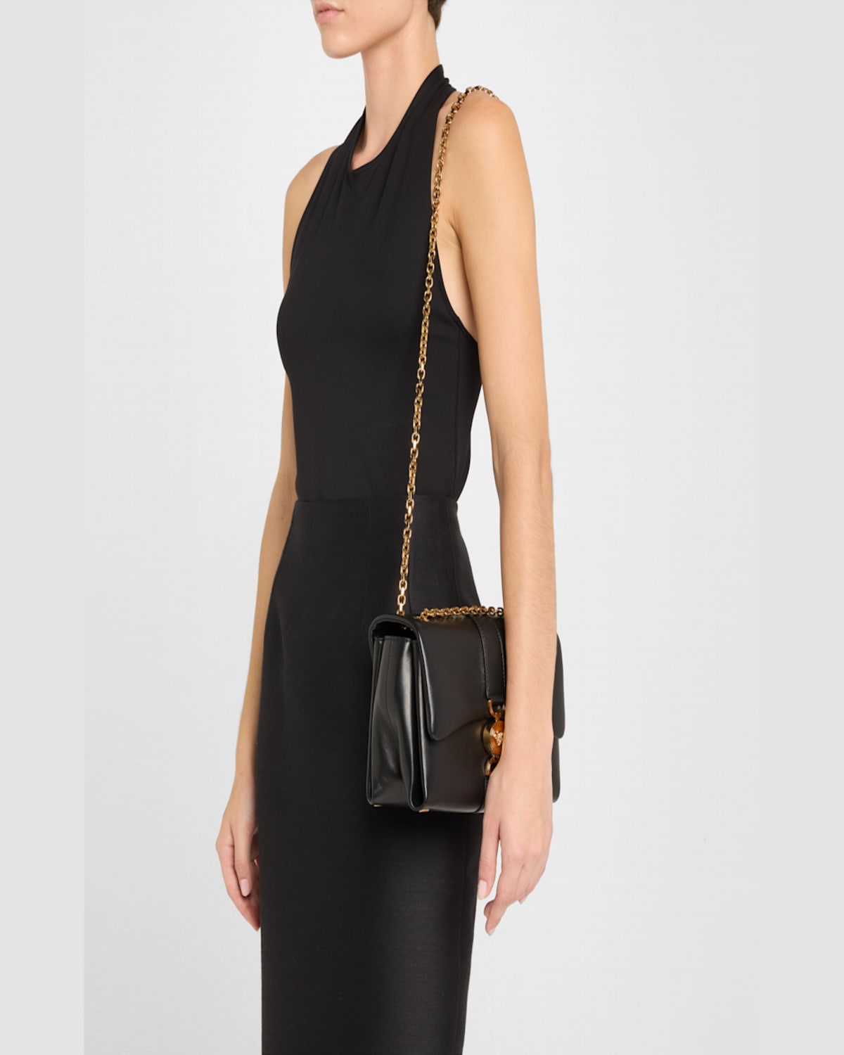 Versace Kleio Flap Leather Chain Shoulder Bag In Black