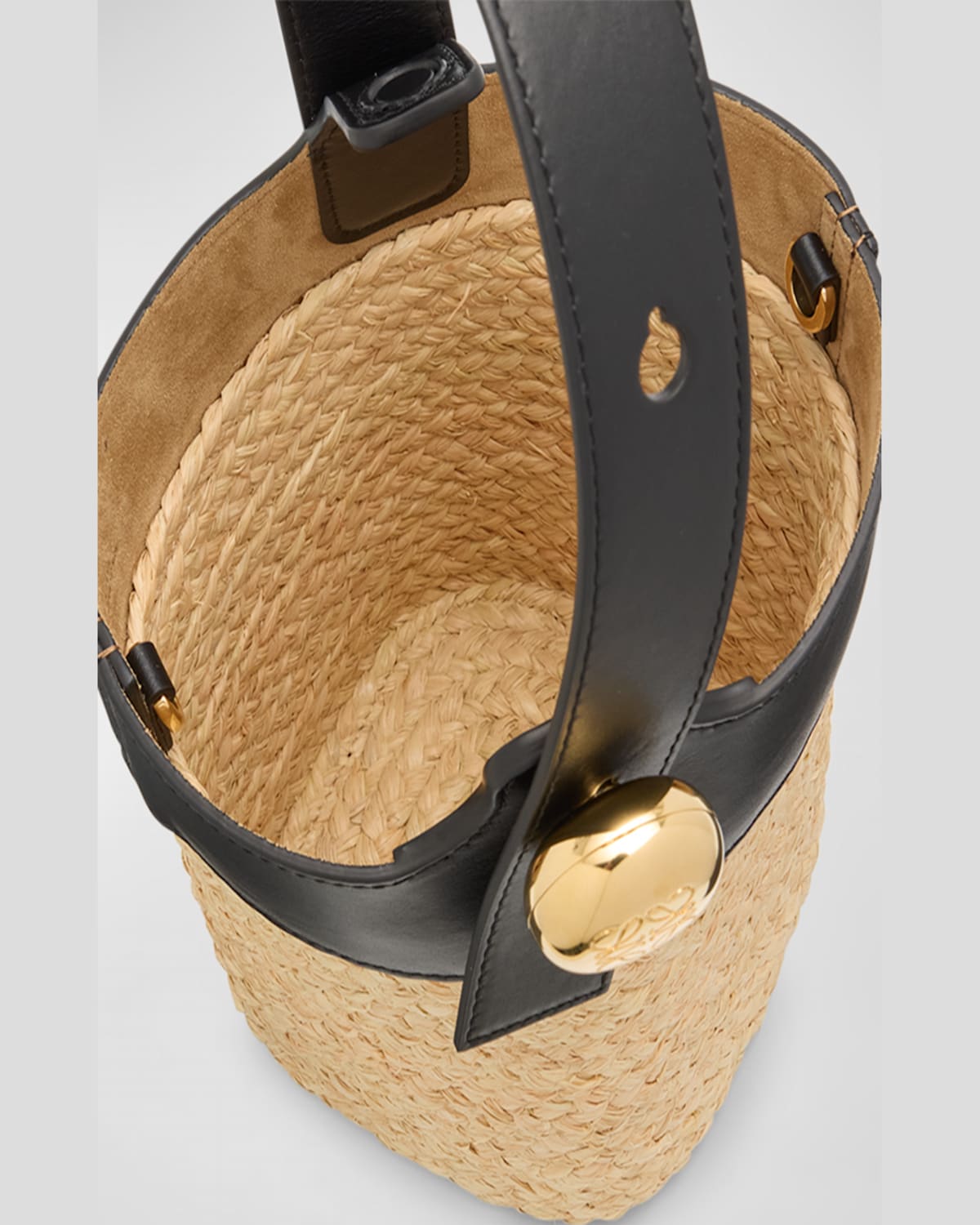 Loewe Mini Anagram Pebble Raffia Bucket Bag In Natural/black