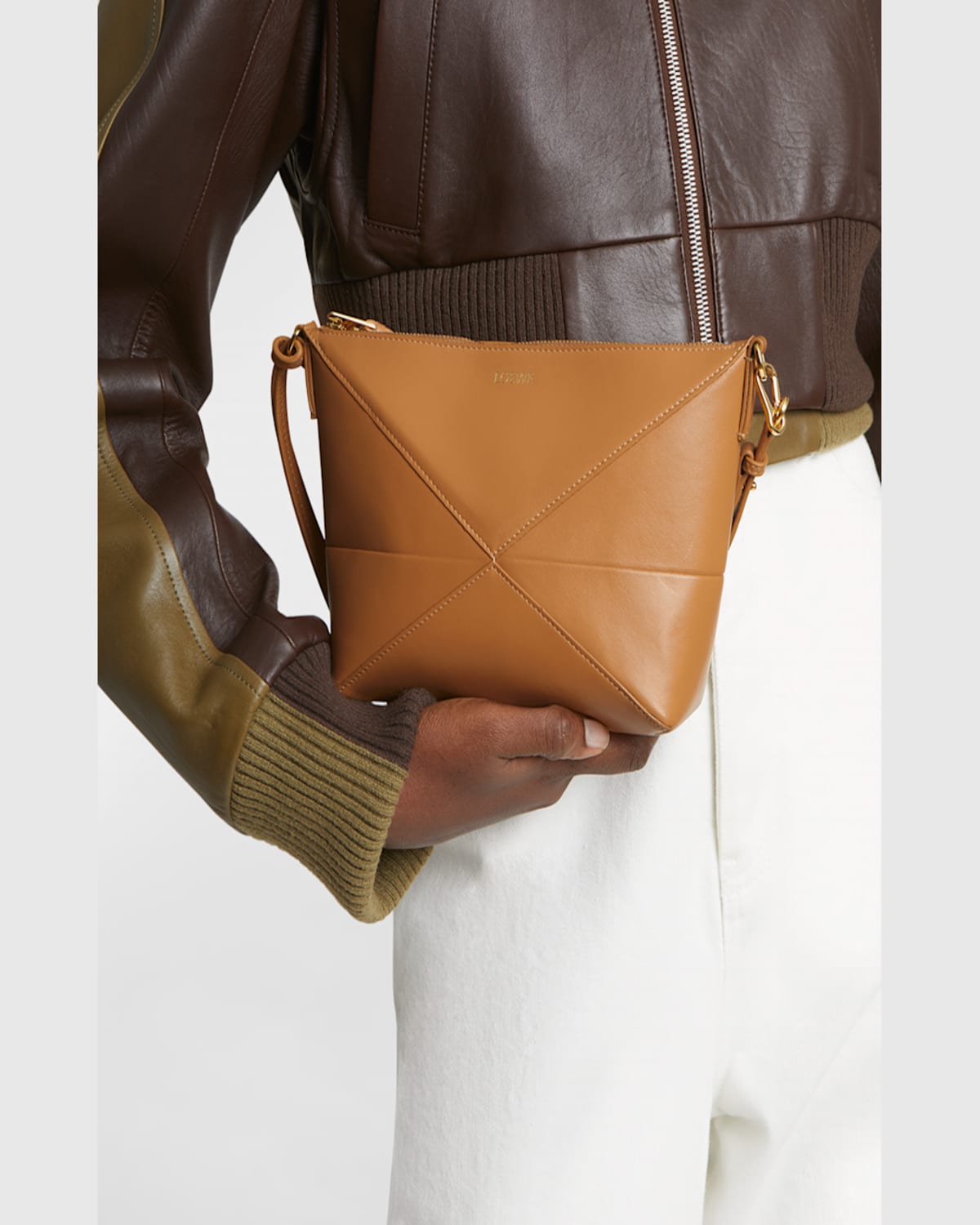 Loewe Puzzle Fold Leather Pouch Shoulder Bag In Warm Desert