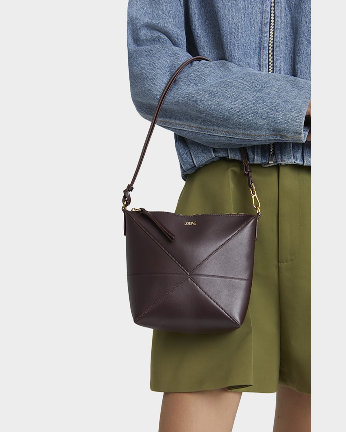 Loewe Puzzle Fold Leather Pouch Shoulder Bag In 7240 Dark Burgundy
