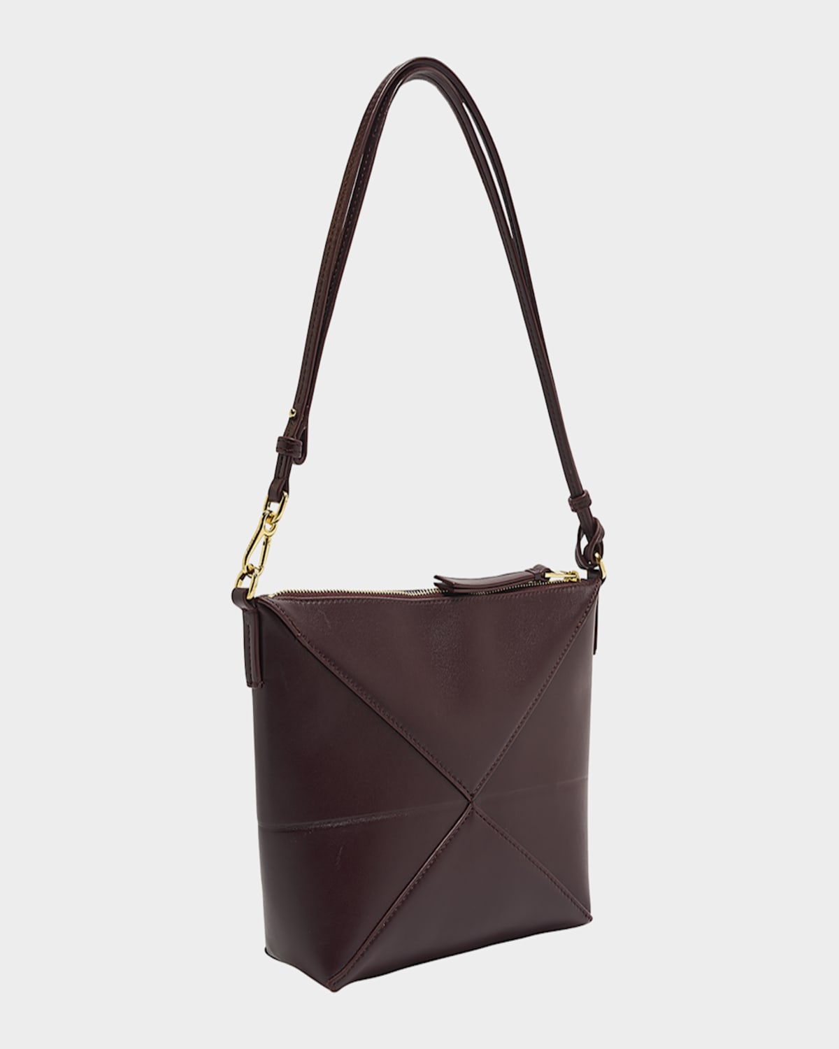 Loewe Puzzle Fold Leather Pouch Shoulder Bag In 7240 Dark Burgundy