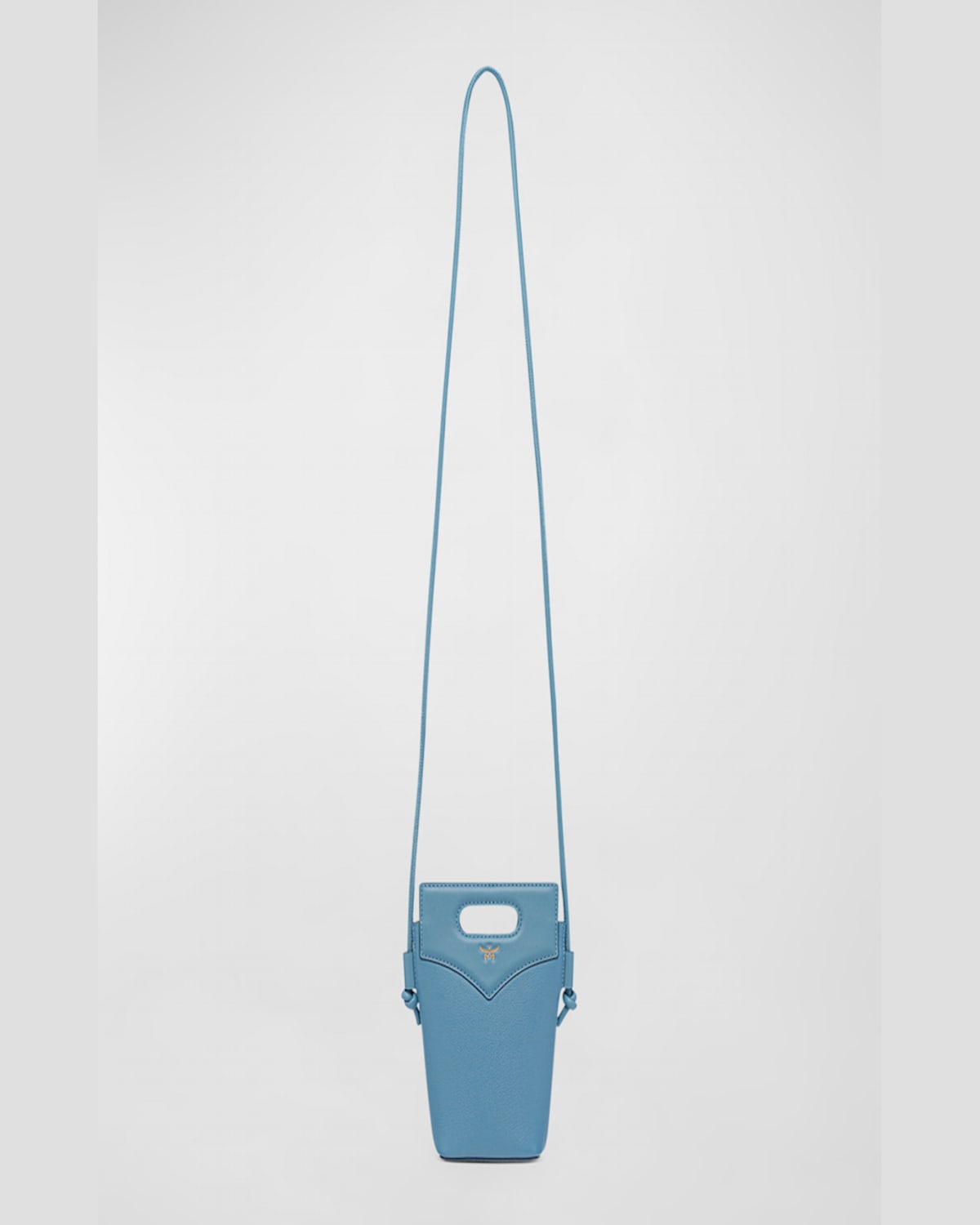 Mcm Diamond Flat Leather Pouch Bucket Bag In Blue Heaven